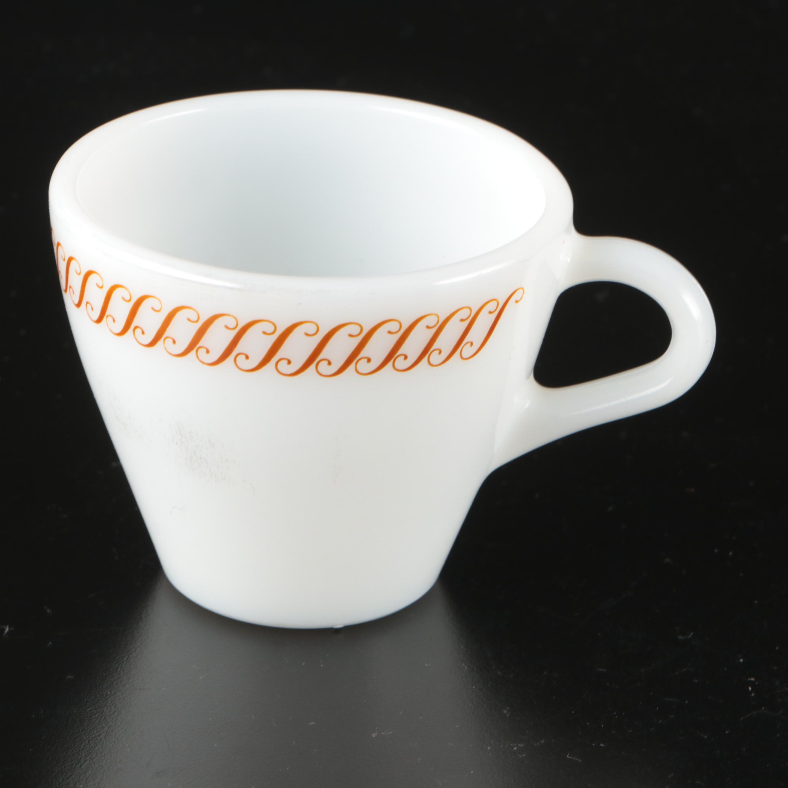 Pyrex "Harvest" Milk Glass Cups with Other Glass and Metal Kitchenware