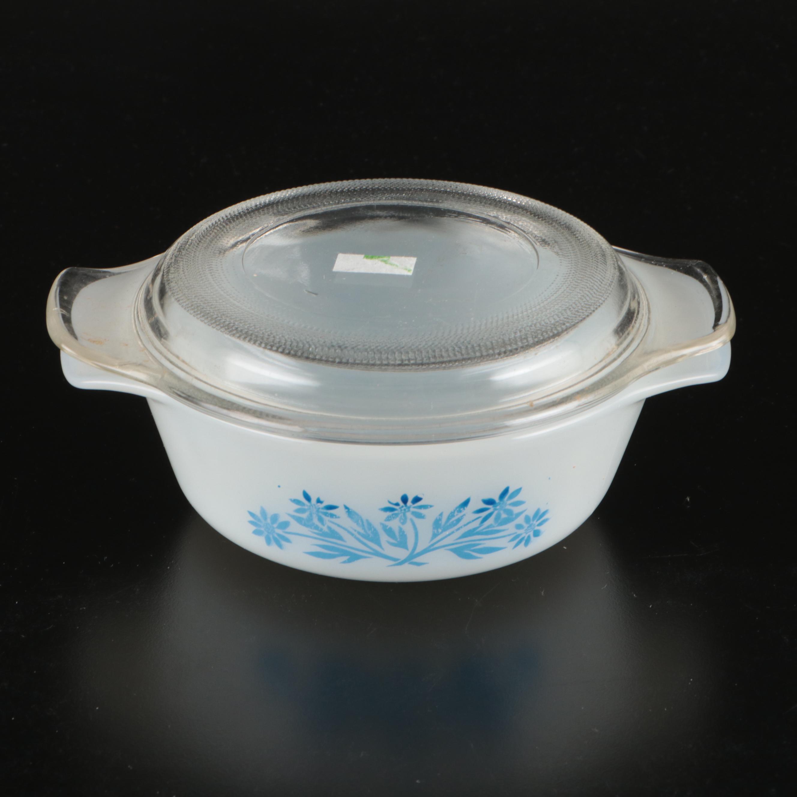 Pyrex "Harvest" Milk Glass Cups with Other Glass and Metal Kitchenware