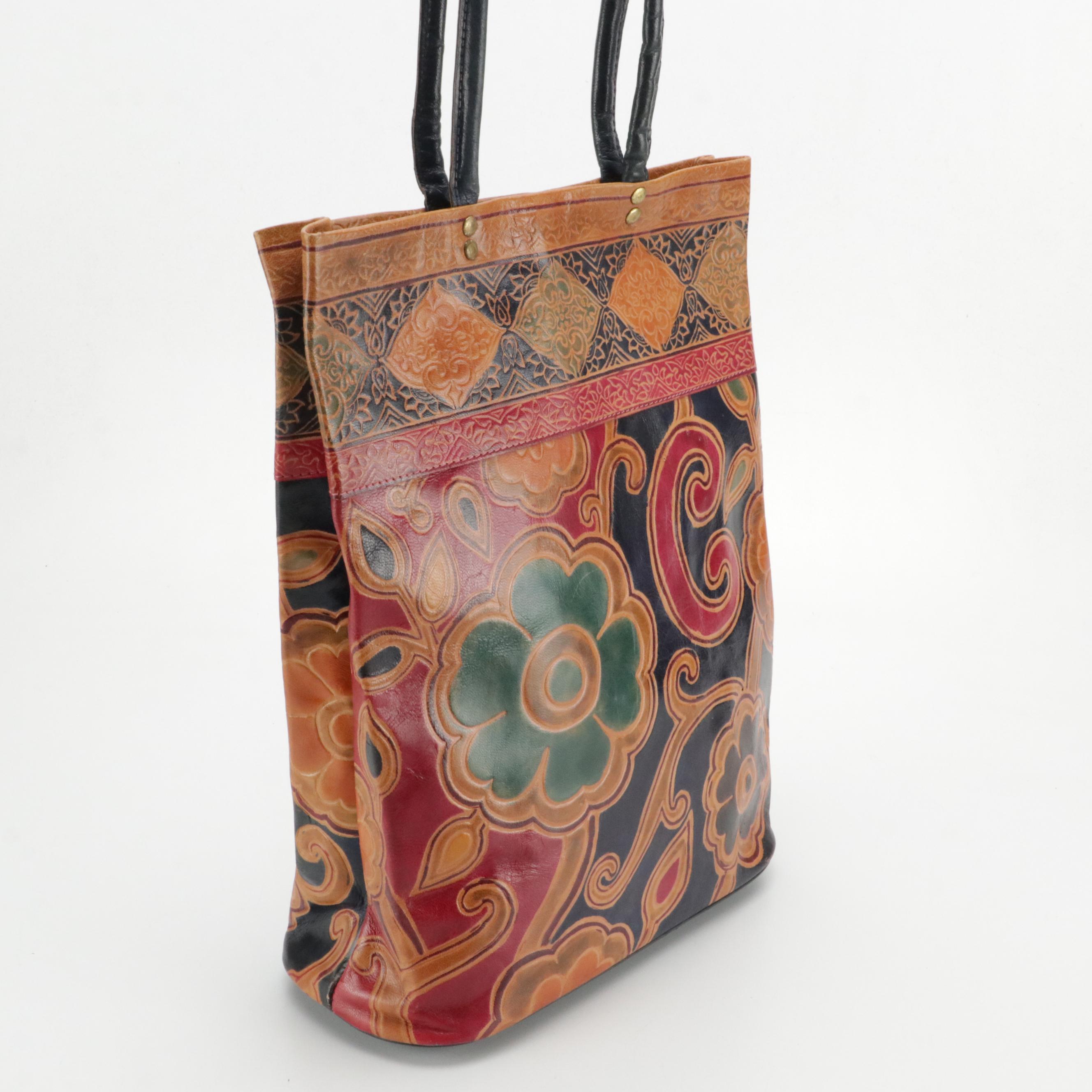 Tall Tote in Floral Tooled Leather