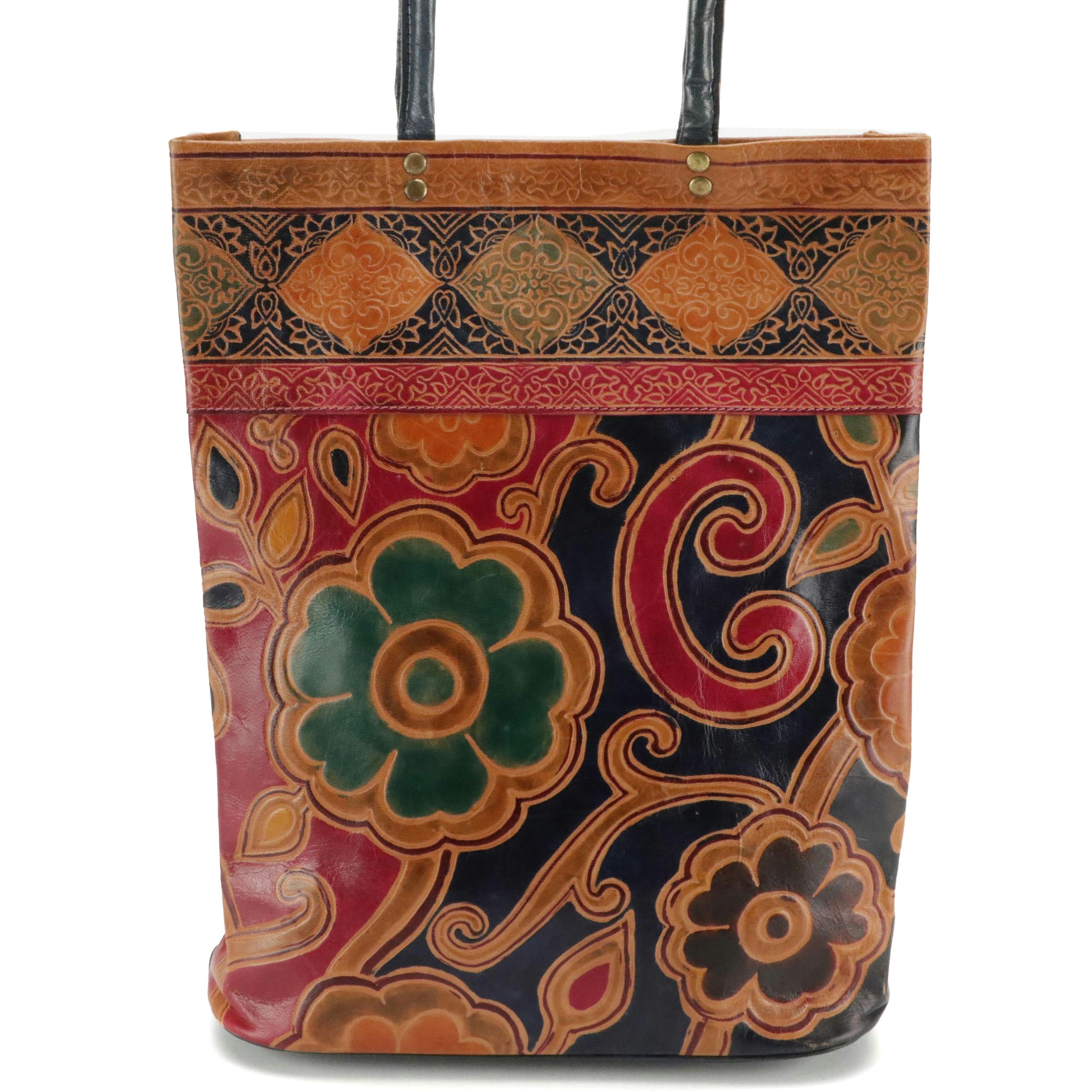 Tall Tote in Floral Tooled Leather