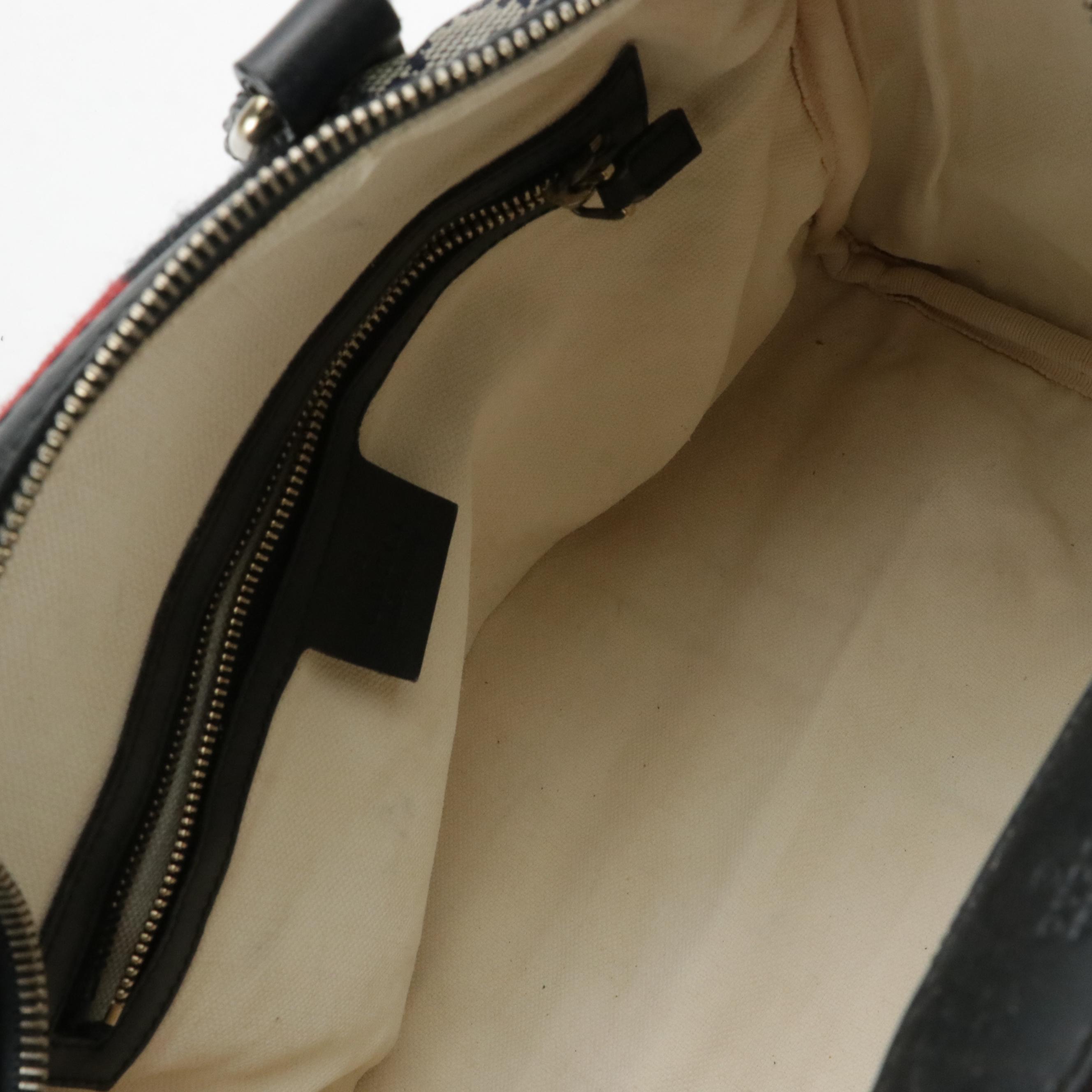 Gucci Two-Way Boston Bag in Navy Blue Canvas, Web Stripe and Leather