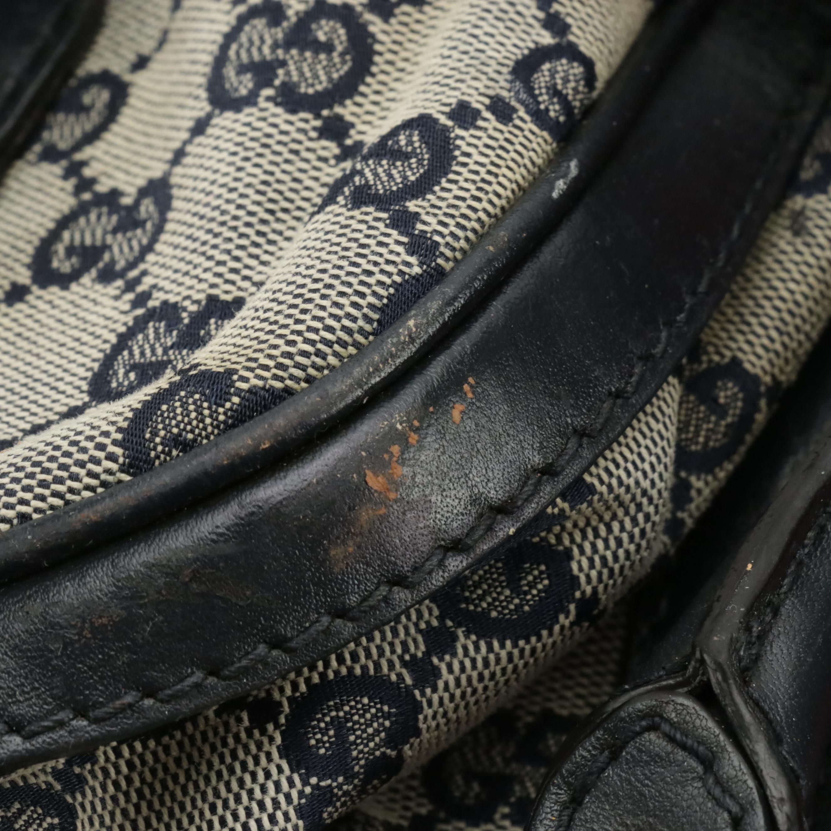 Gucci Two-Way Boston Bag in Navy Blue Canvas, Web Stripe and Leather