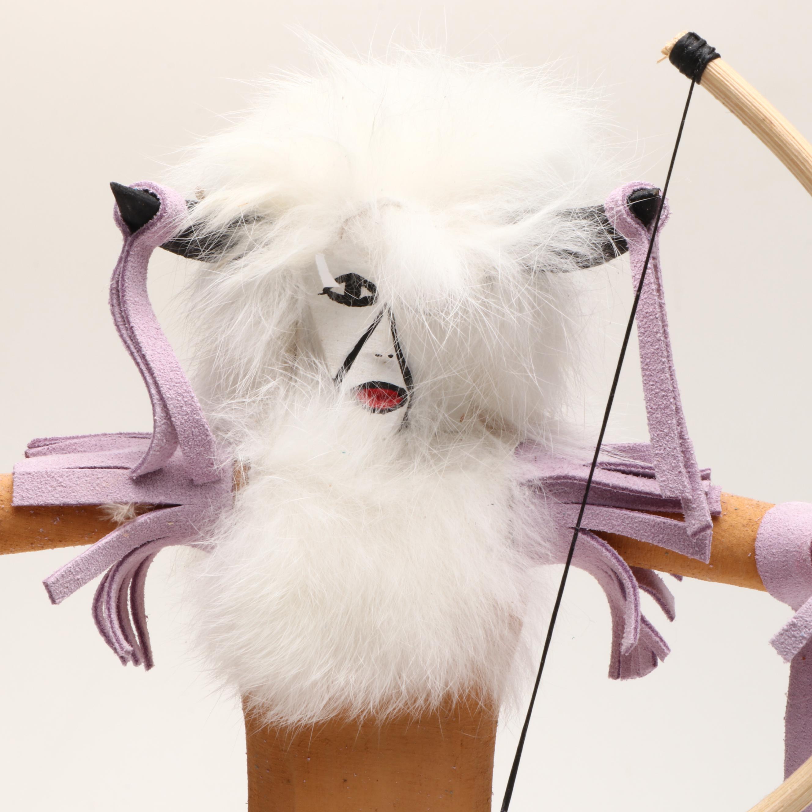 Artist Signed "Buffalo Warrior" and "Wolf" Handmade Kachina Dolls