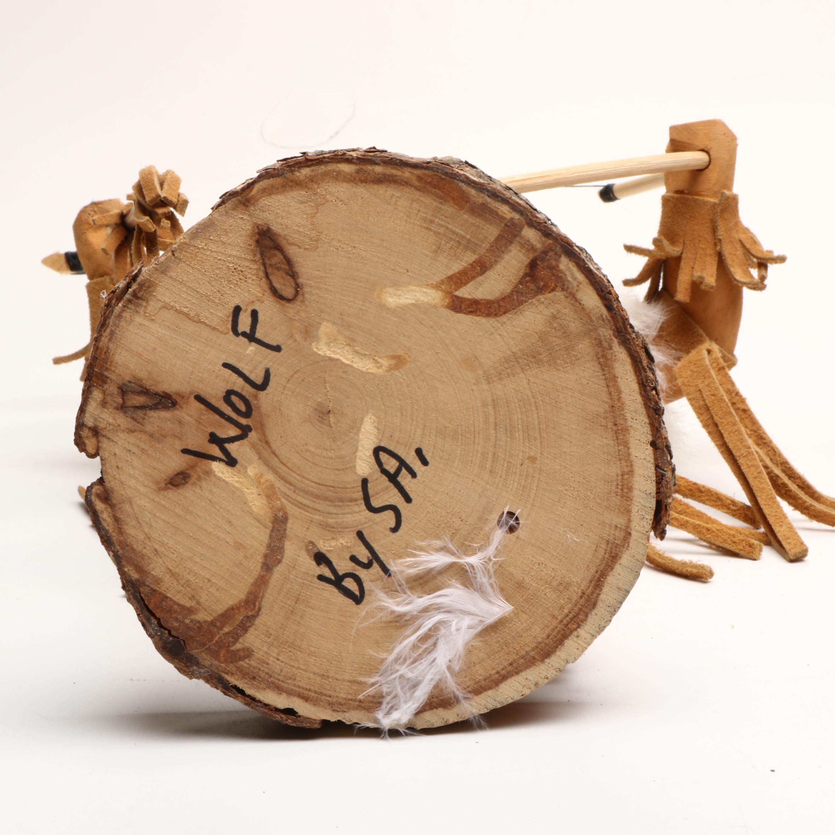 Artist Signed "Buffalo Warrior" and "Wolf" Handmade Kachina Dolls