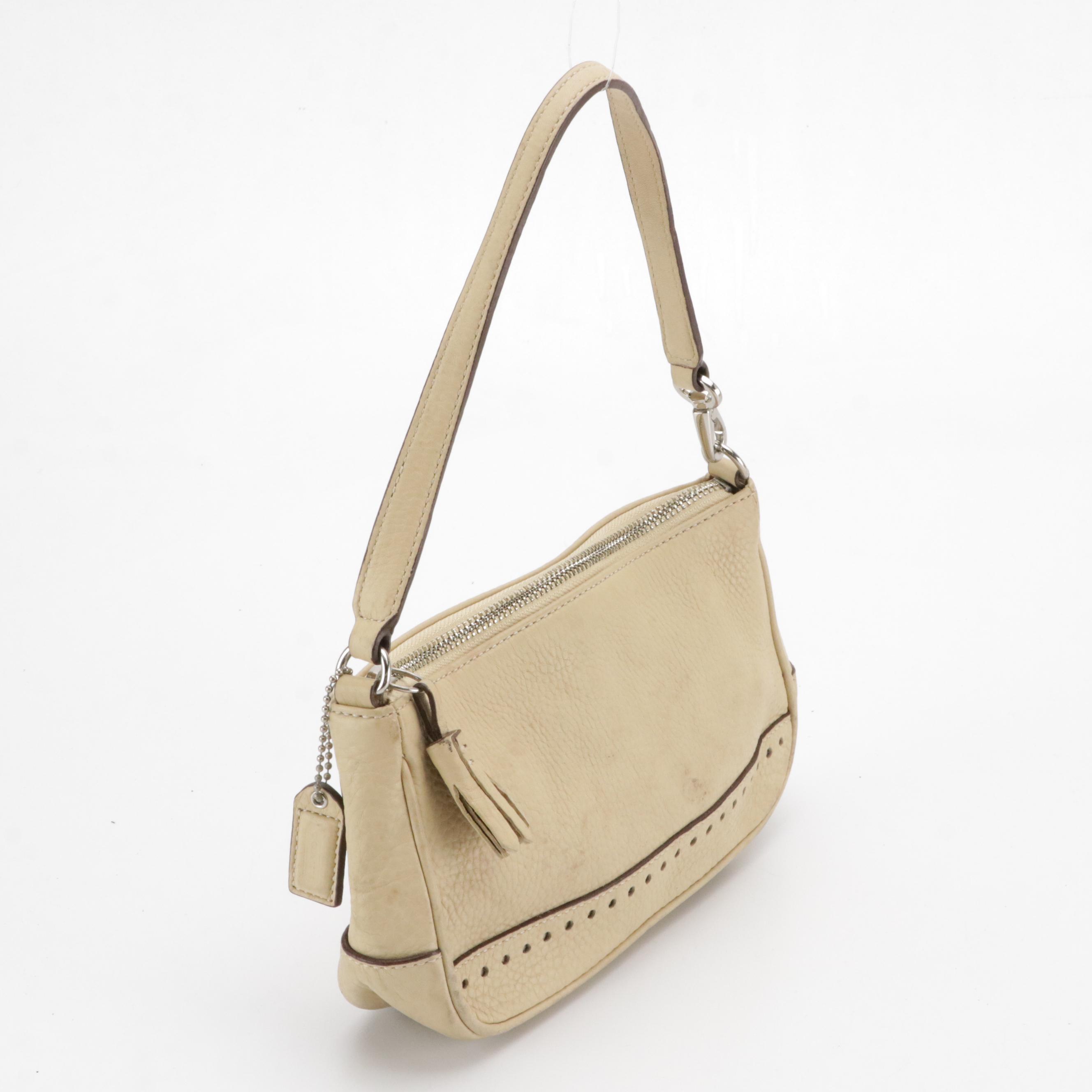Cole Haan Beige Leather Shoulder Satchel, Coach Mini Zippered Shoulder Bag