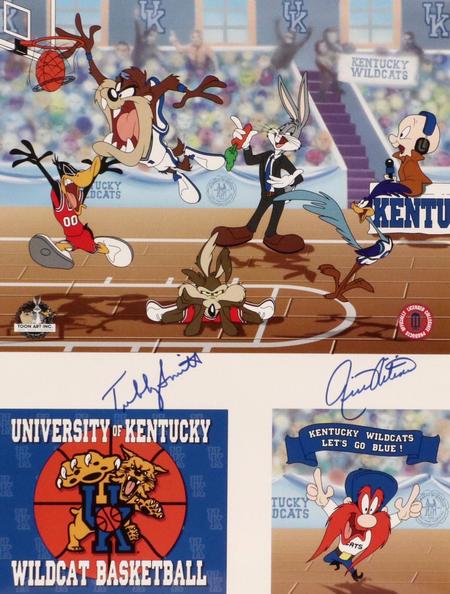 Tubby Smith and Rick Pitino Signed Looney Tunes Kentucky Wildcats Print, PSA