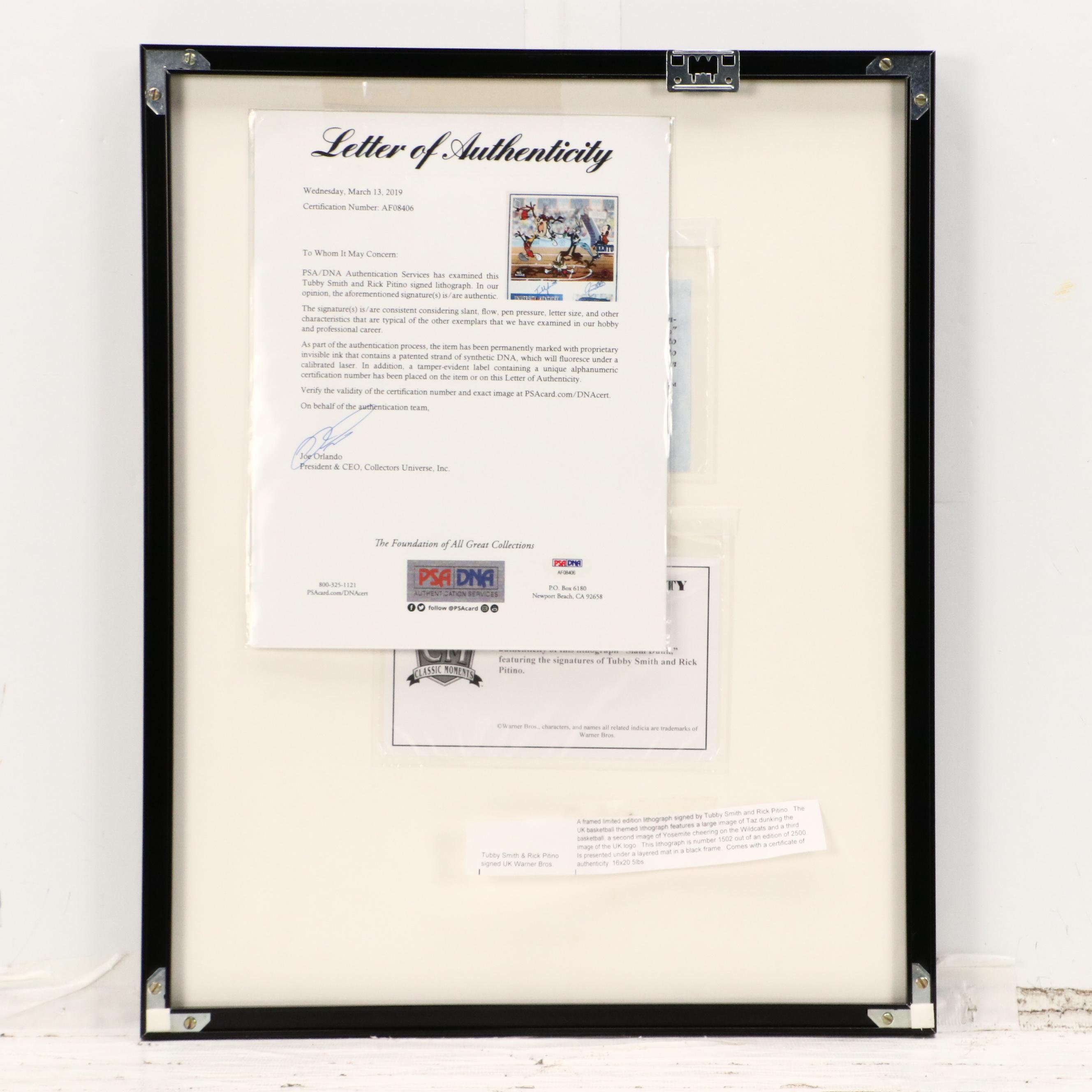 Tubby Smith and Rick Pitino Signed Looney Tunes Kentucky Wildcats Print, PSA