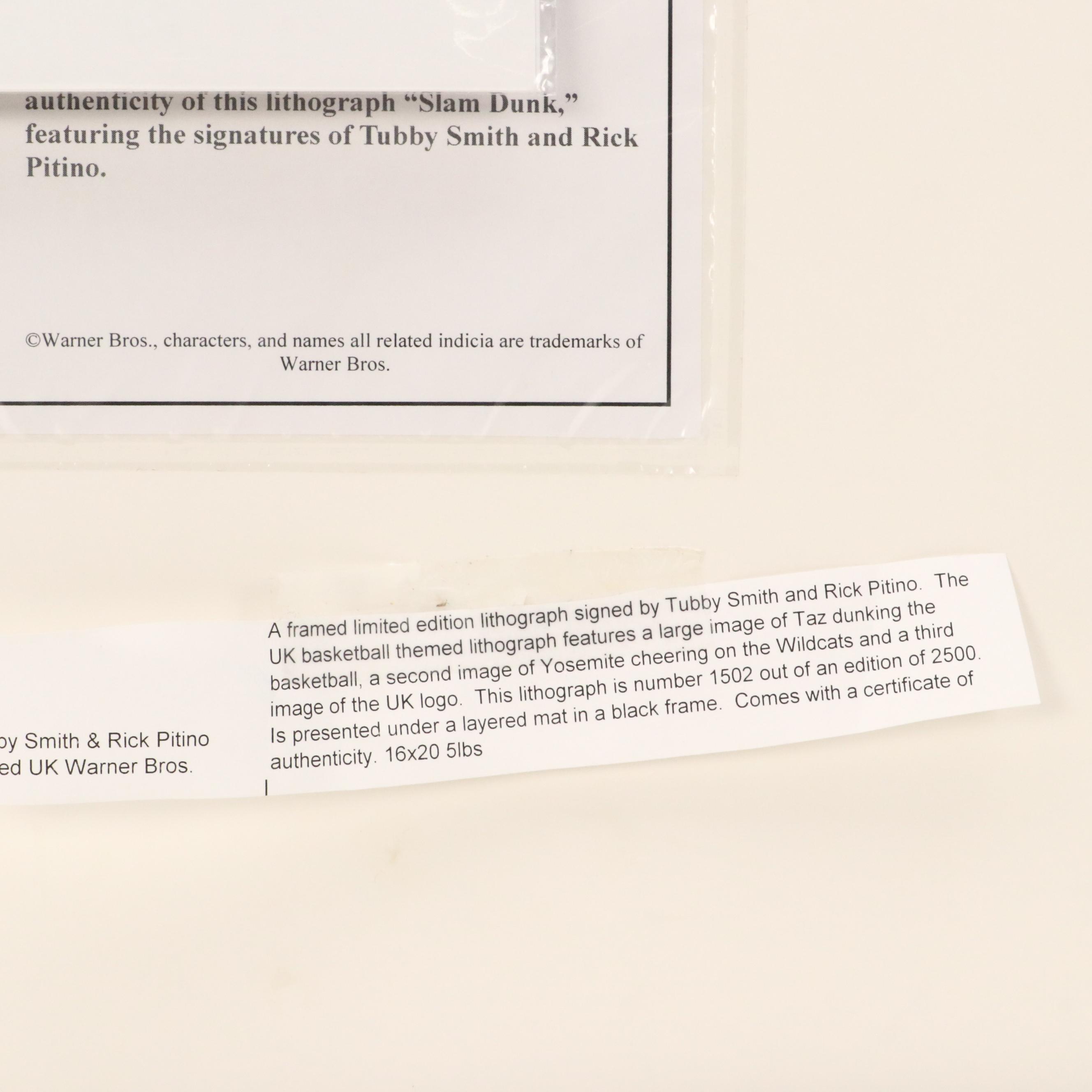 Tubby Smith and Rick Pitino Signed Looney Tunes Kentucky Wildcats Print, PSA