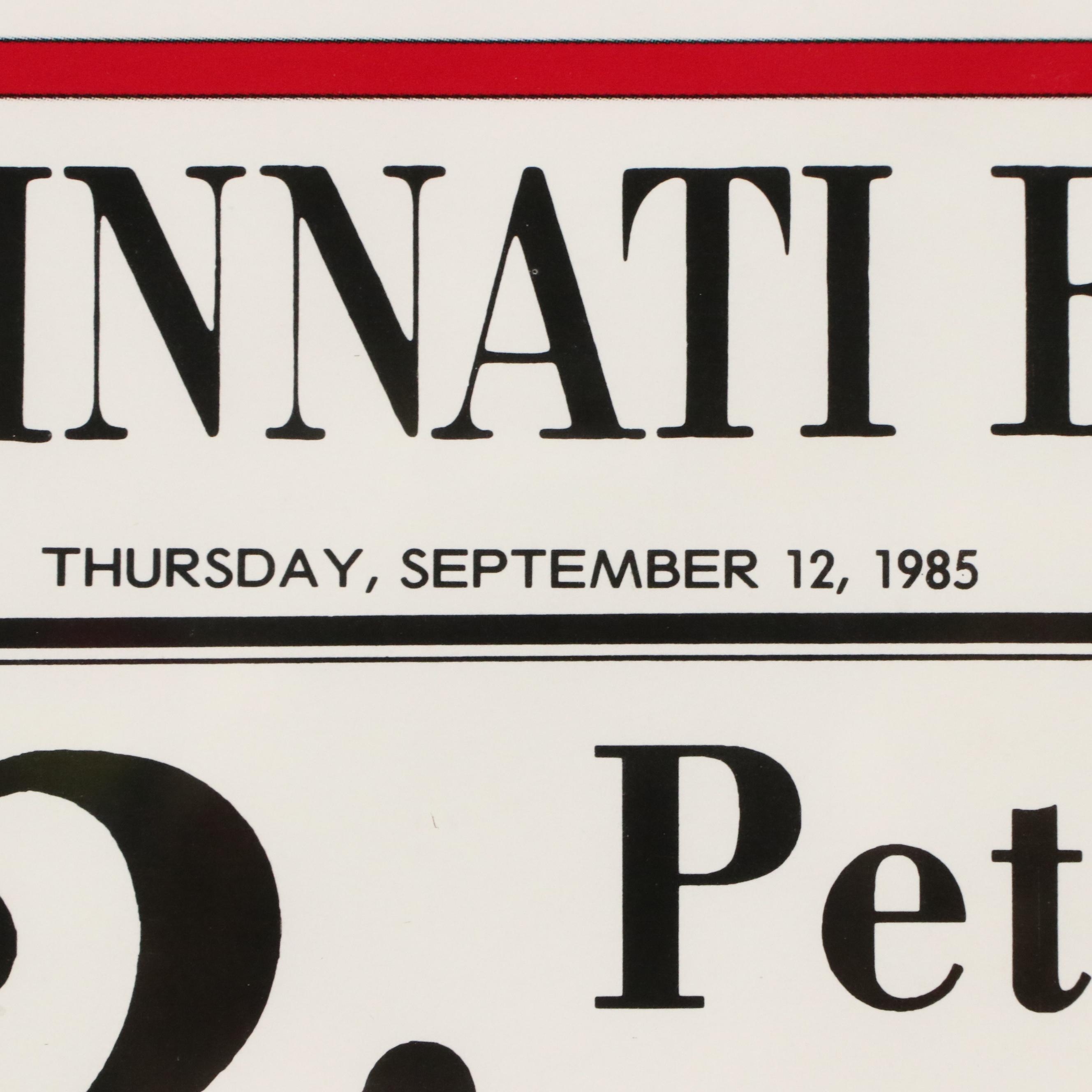 Pete Rose Signed "The Cincinnati Enquirer" Record Breaking Print