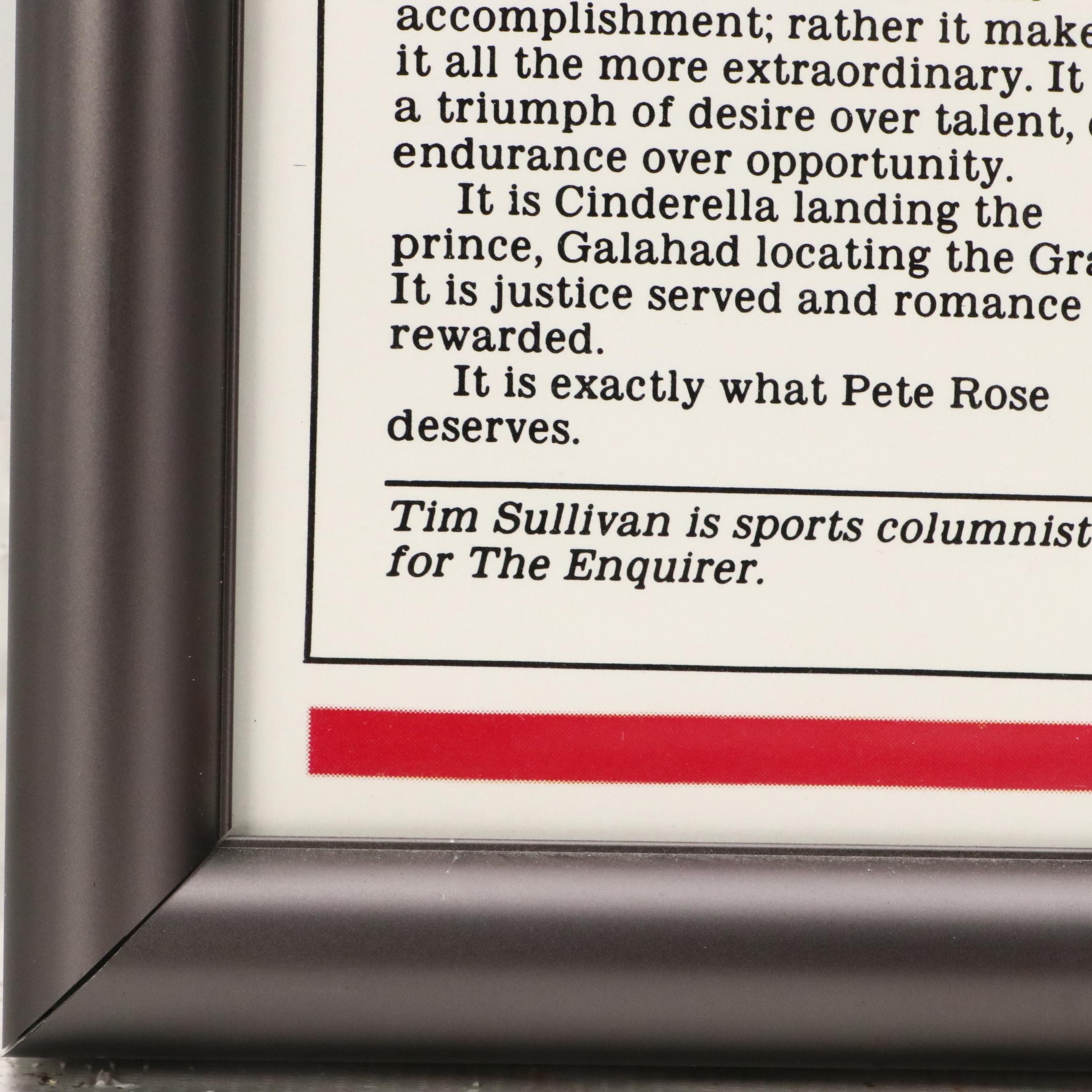 Pete Rose Signed "The Cincinnati Enquirer" Record Breaking Print