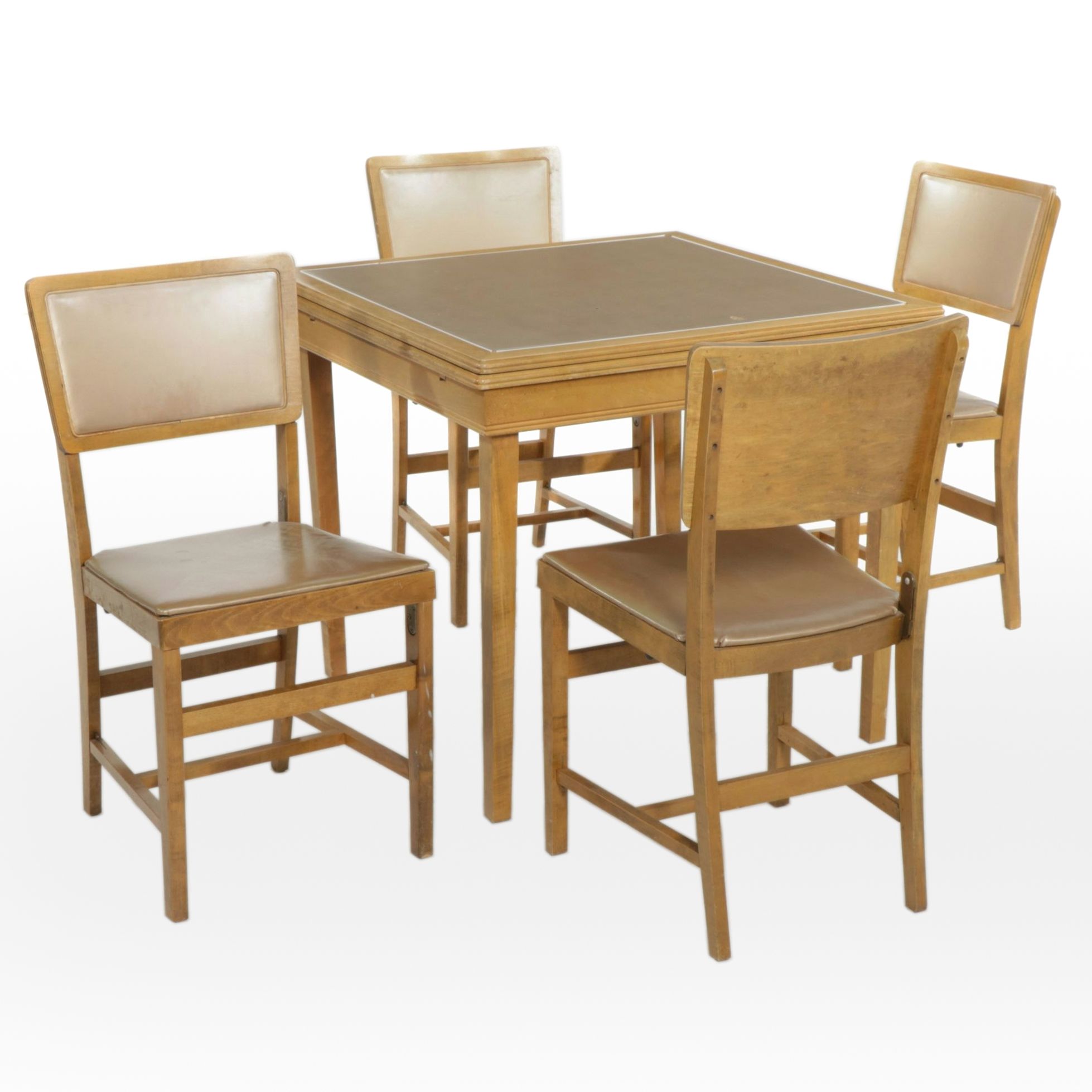 Norquist Mid Century Modern Folding Wood Extension Dining Table and Four Chairs