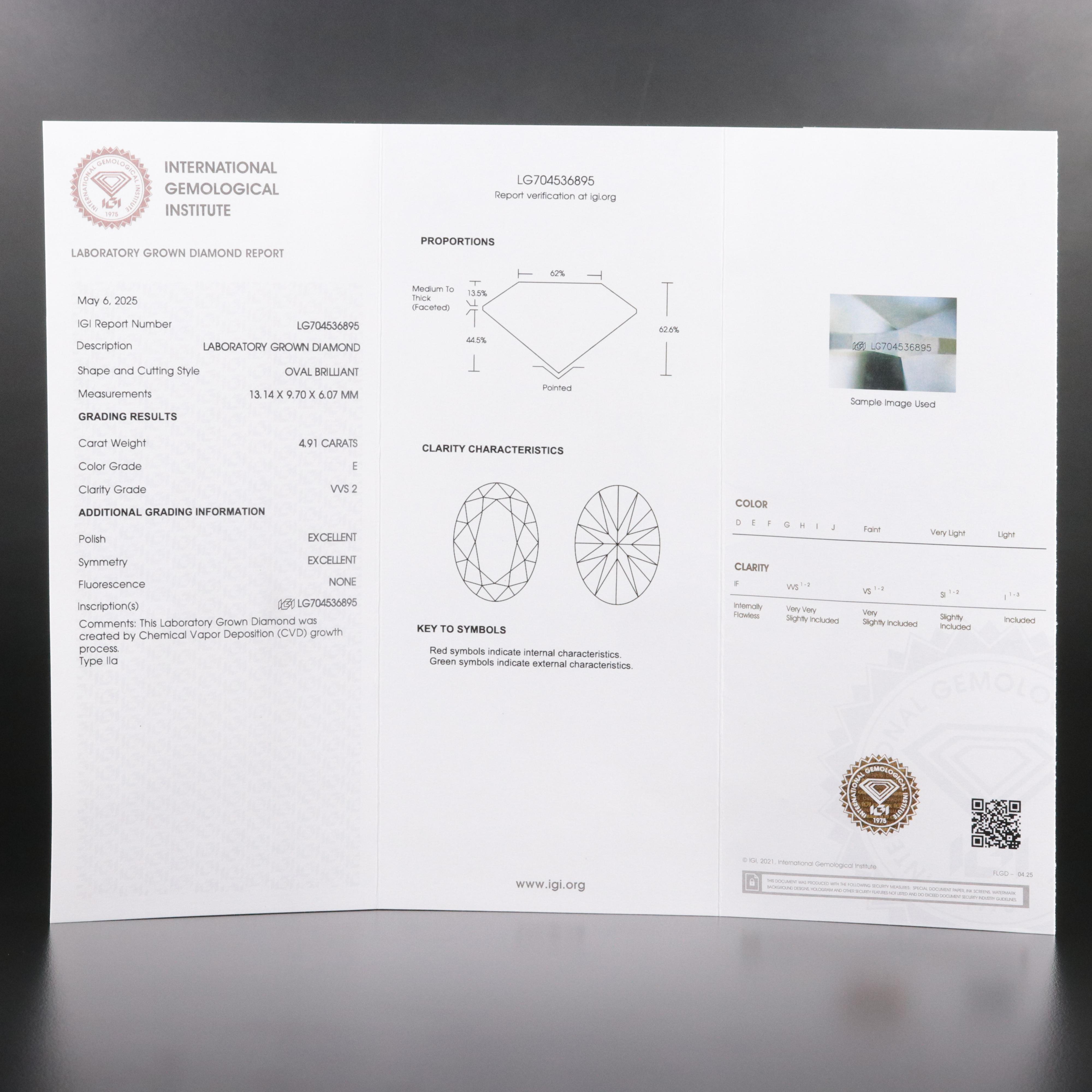 18K 4.91 CT Lab Grown Diamond Solitaire Ring with IGI Report