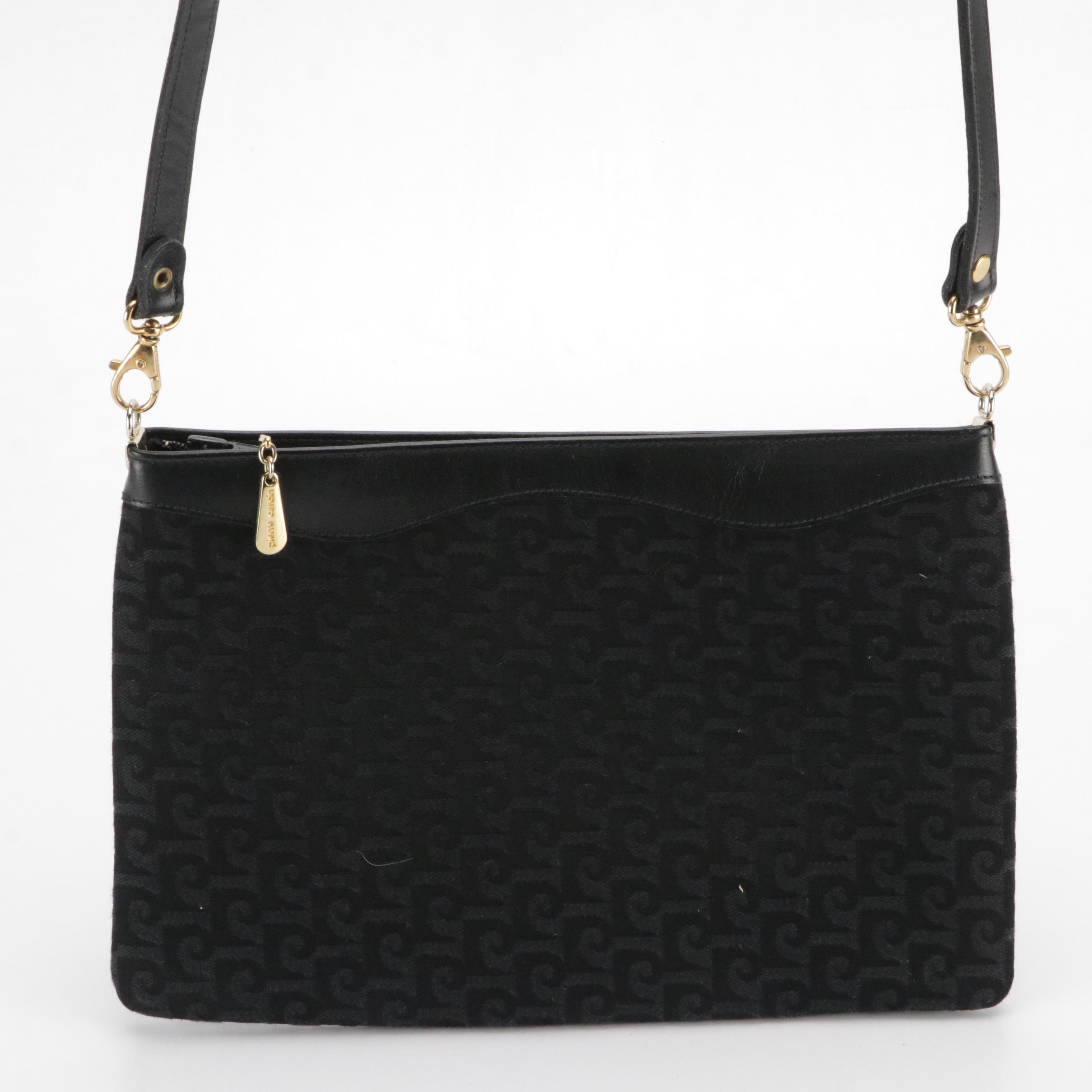 Pierre Cardin Jacquard and Leather Zip-Top Shoulder Bags in Black and Grey