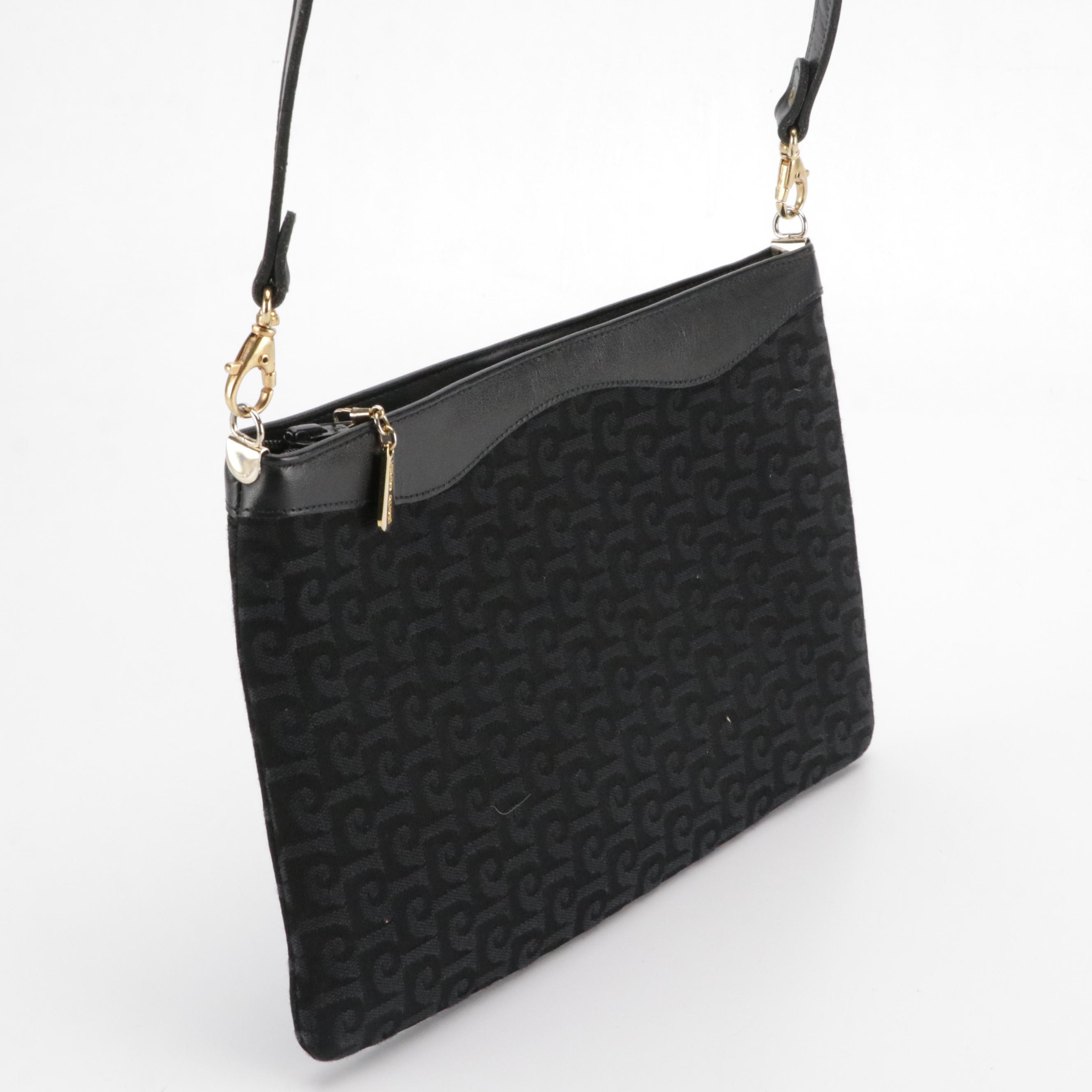 Pierre Cardin Jacquard and Leather Zip-Top Shoulder Bags in Black and Grey