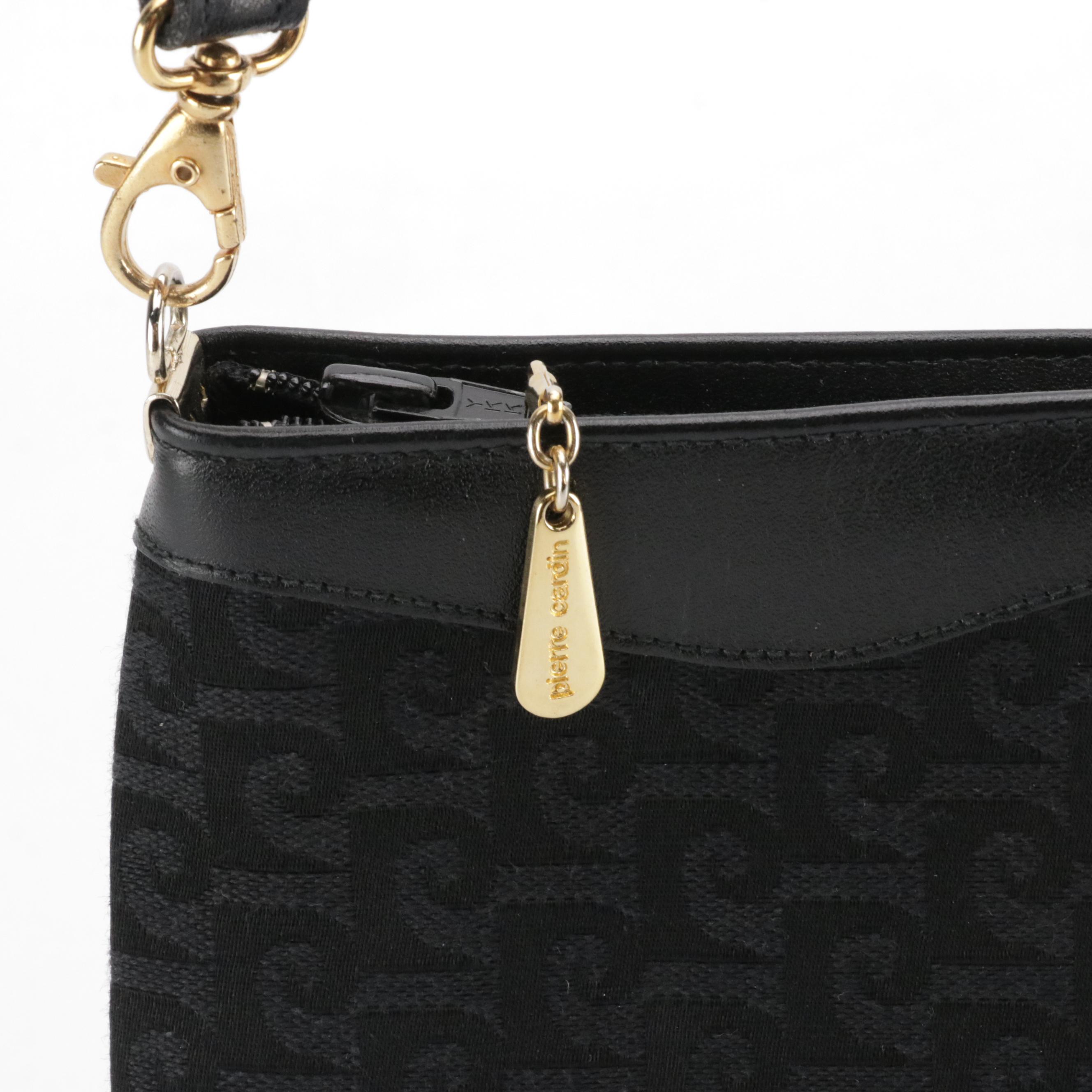 Pierre Cardin Jacquard and Leather Zip-Top Shoulder Bags in Black and Grey
