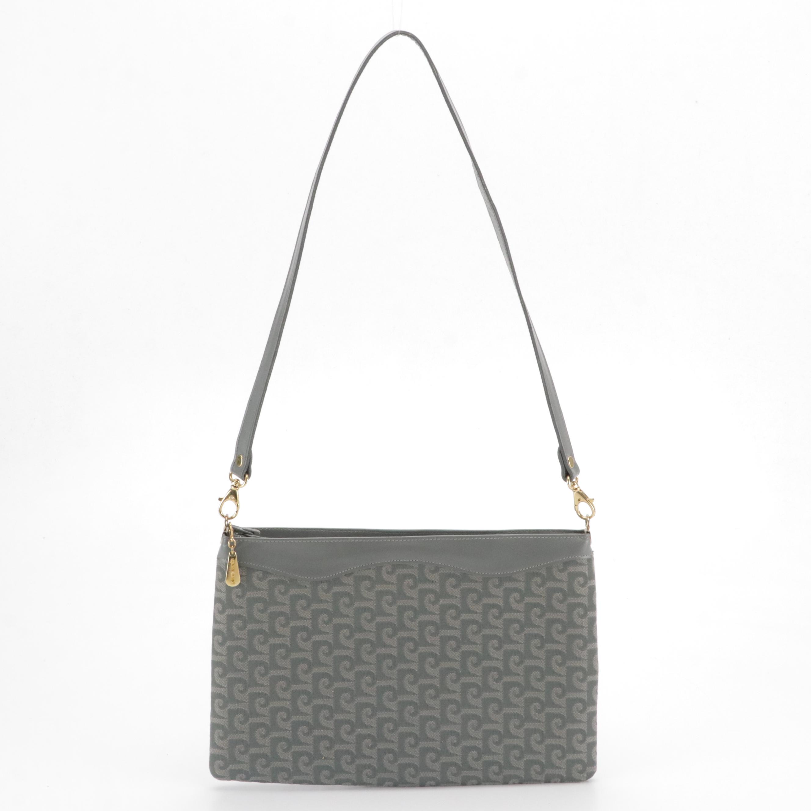 Pierre Cardin Jacquard and Leather Zip-Top Shoulder Bags in Black and Grey