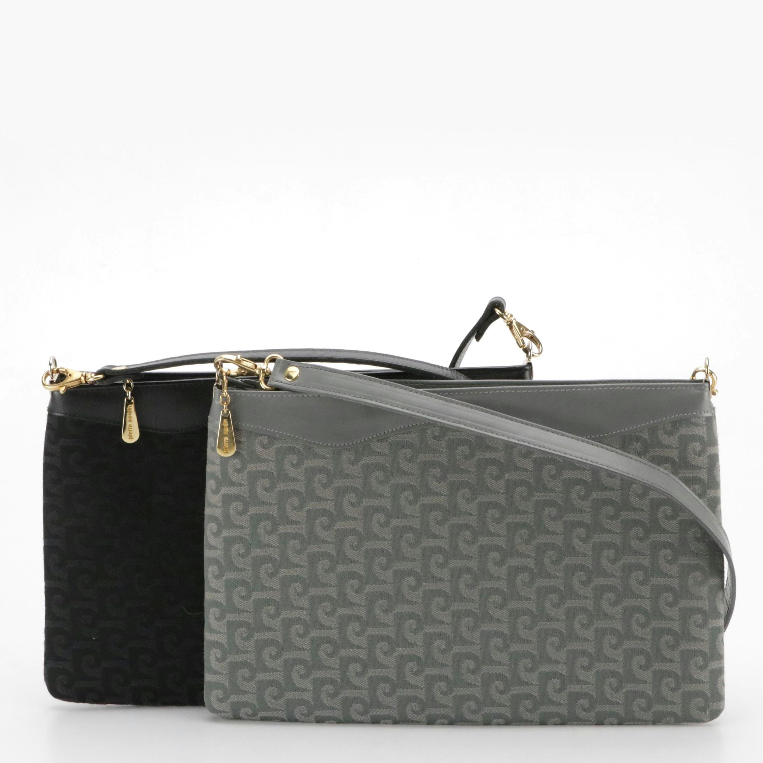 Pierre Cardin Jacquard and Leather Zip-Top Shoulder Bags in Black and Grey