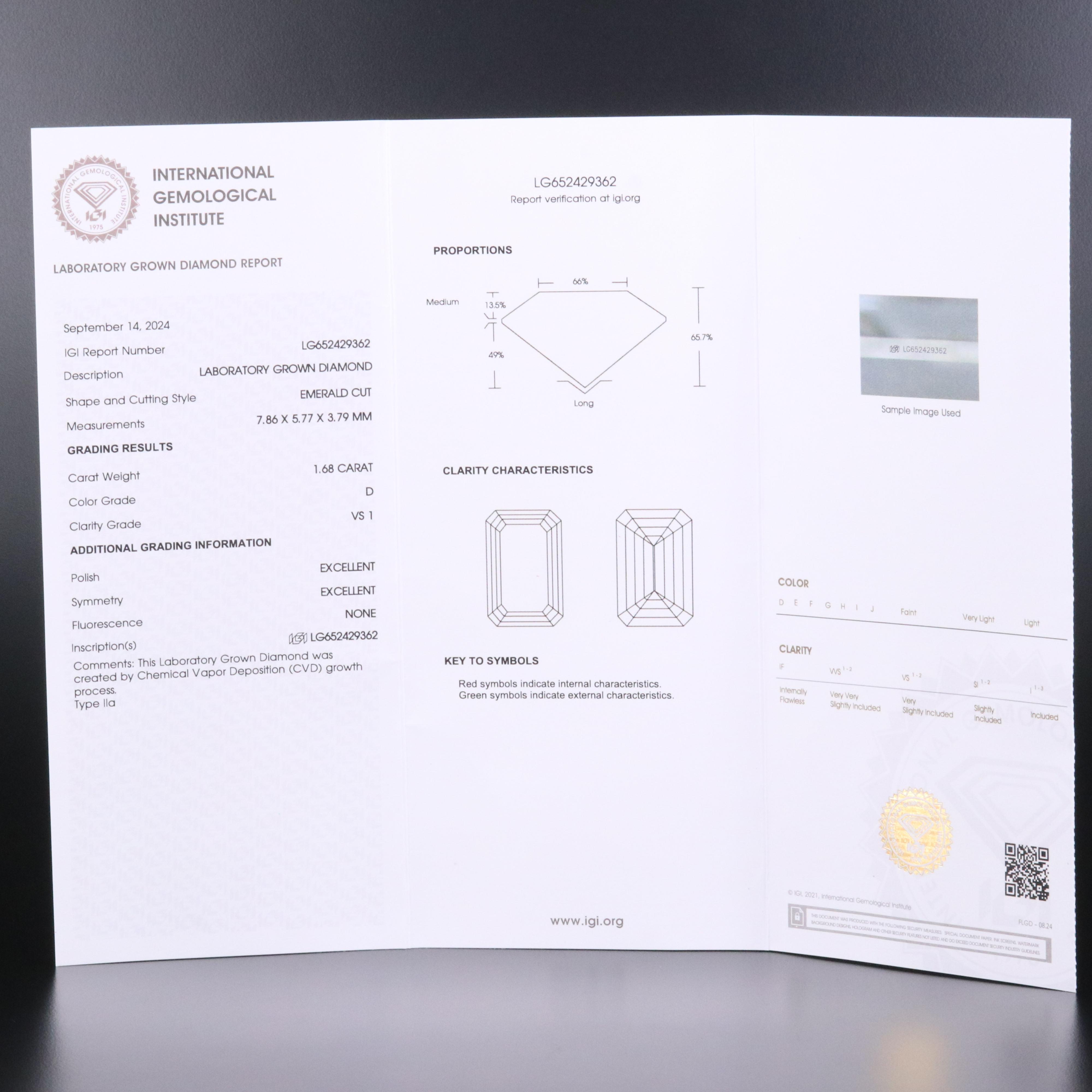 Loose 1.68 CT Lab Grown Diamond with IGI Report