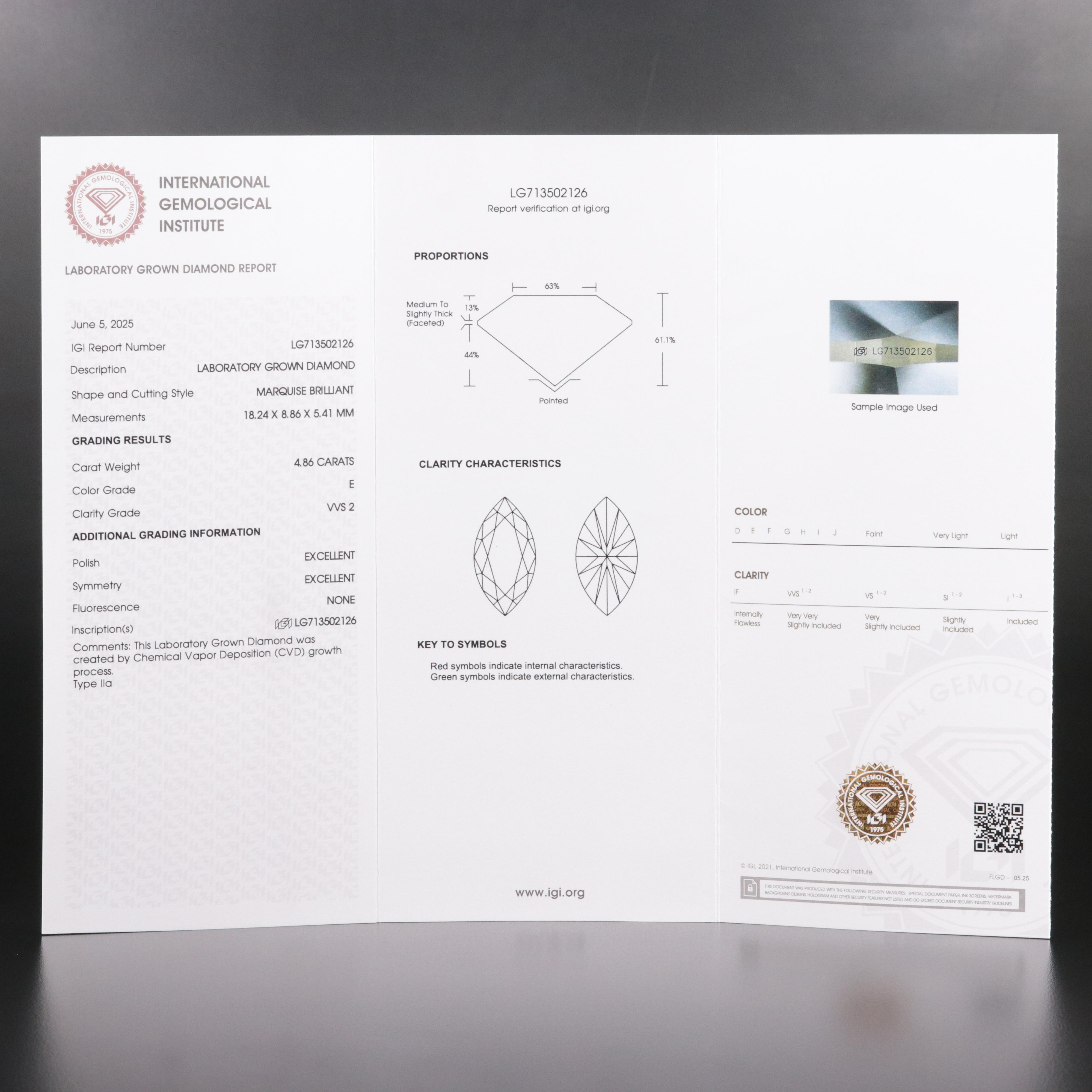 18K 4.86 CT Lab Grown Diamond Solitaire Ring with IGI Report