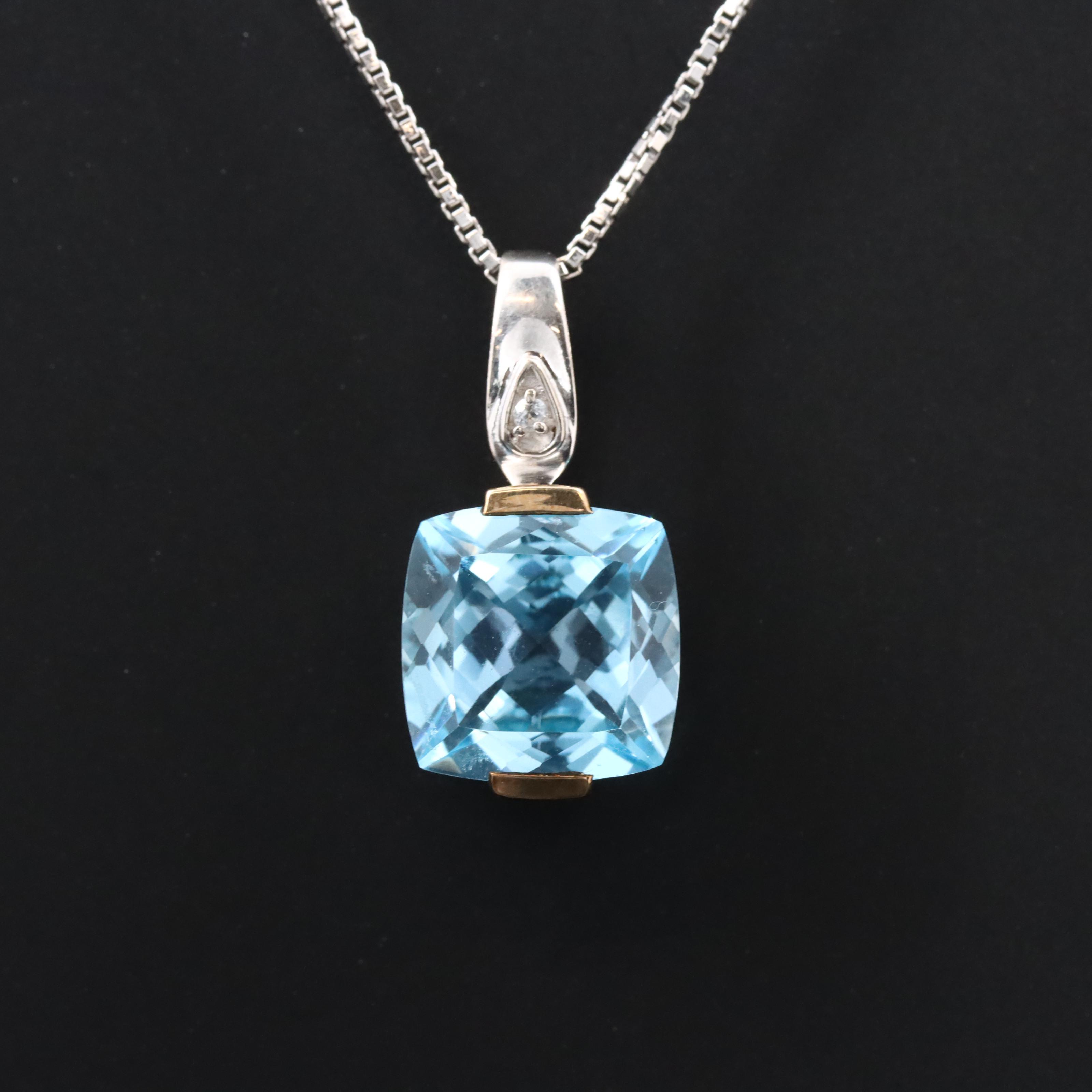 Sterling Swiss Blue and White Topaz Pendant Necklace