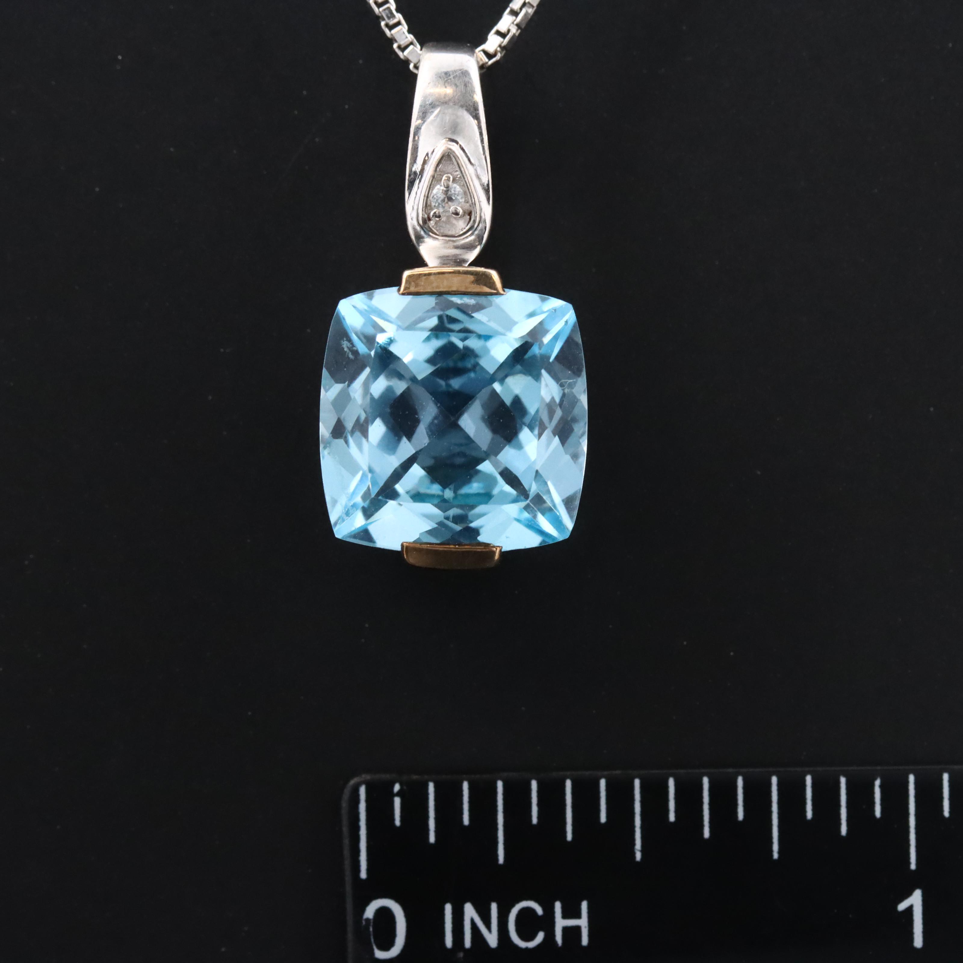 Sterling Swiss Blue and White Topaz Pendant Necklace