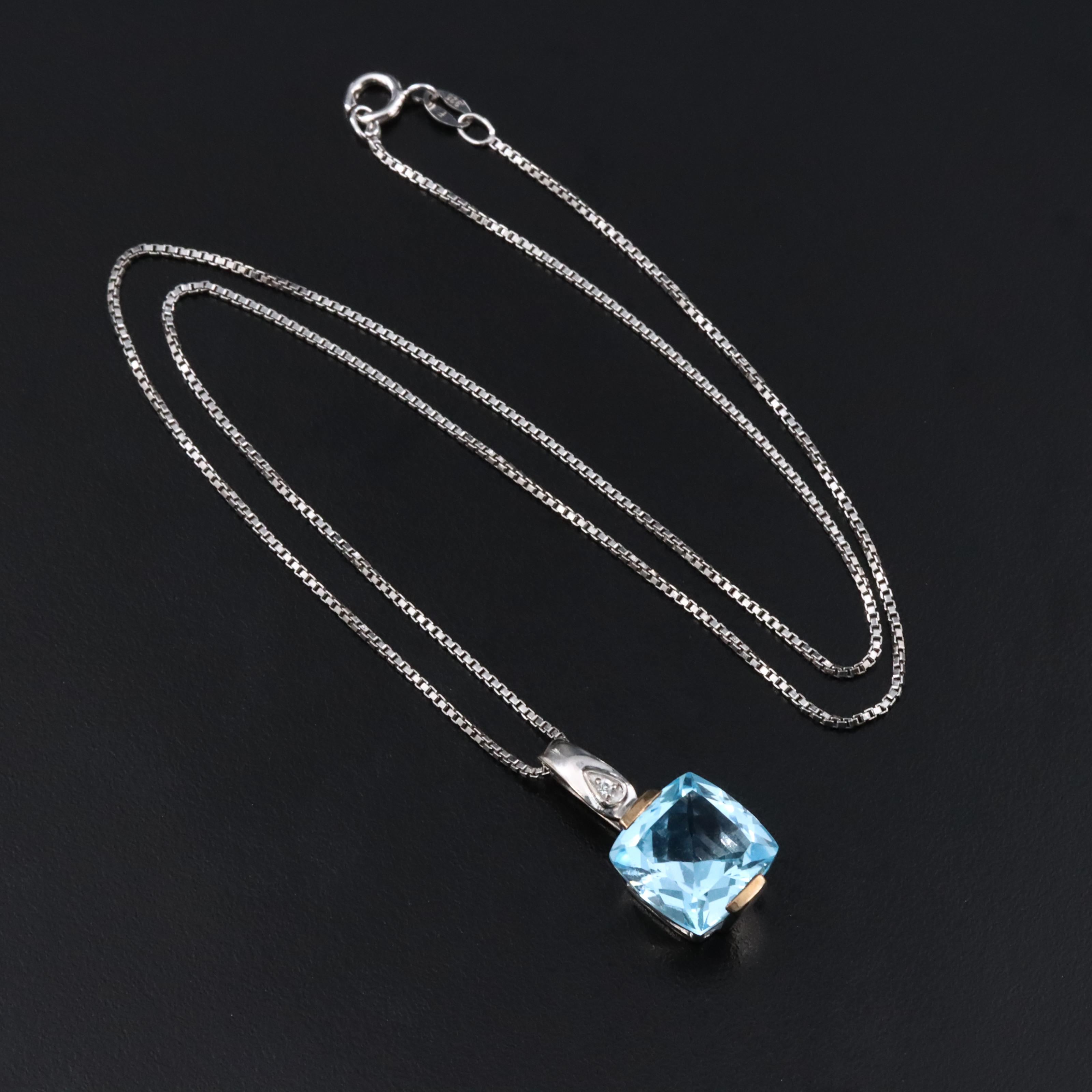 Sterling Swiss Blue and White Topaz Pendant Necklace