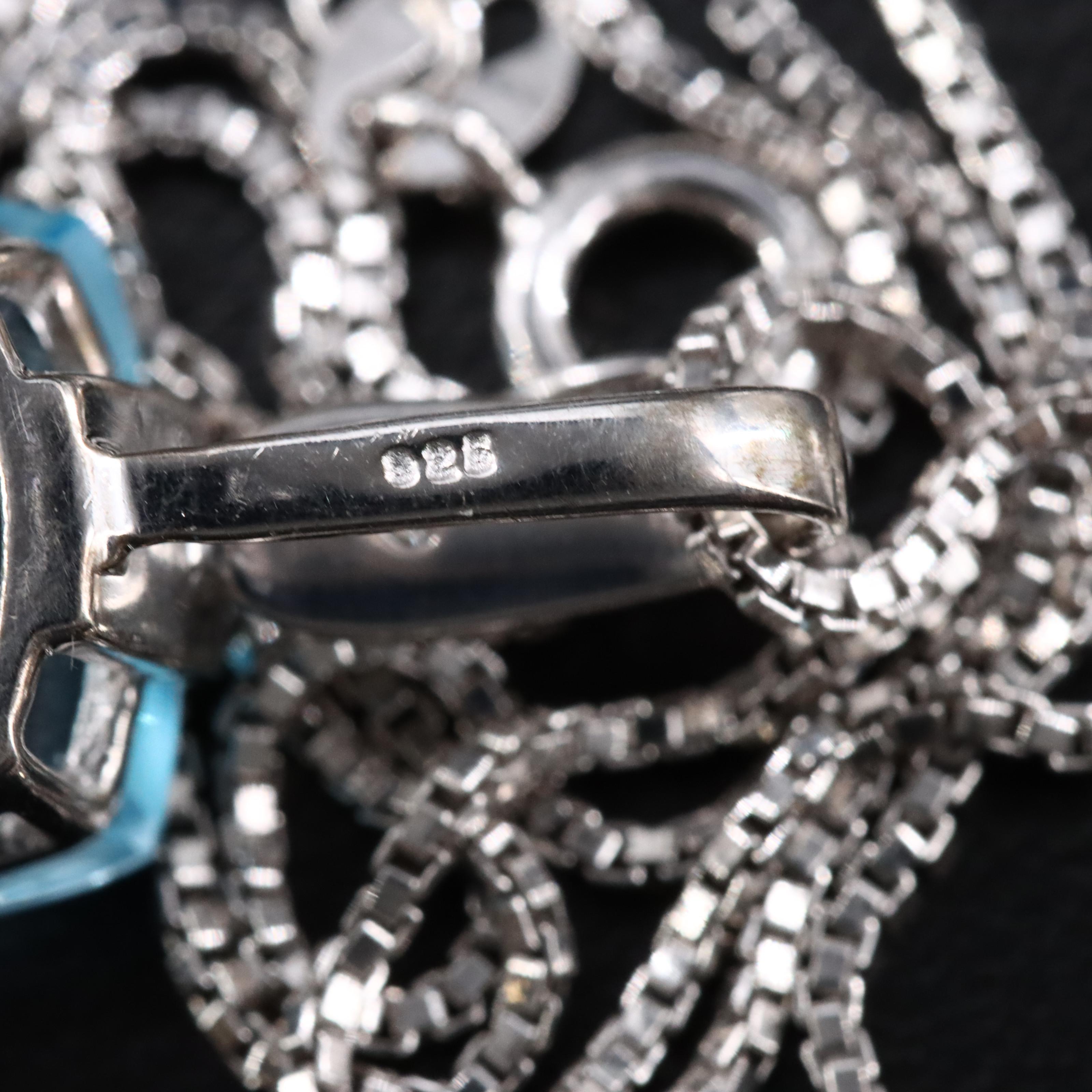 Sterling Swiss Blue and White Topaz Pendant Necklace