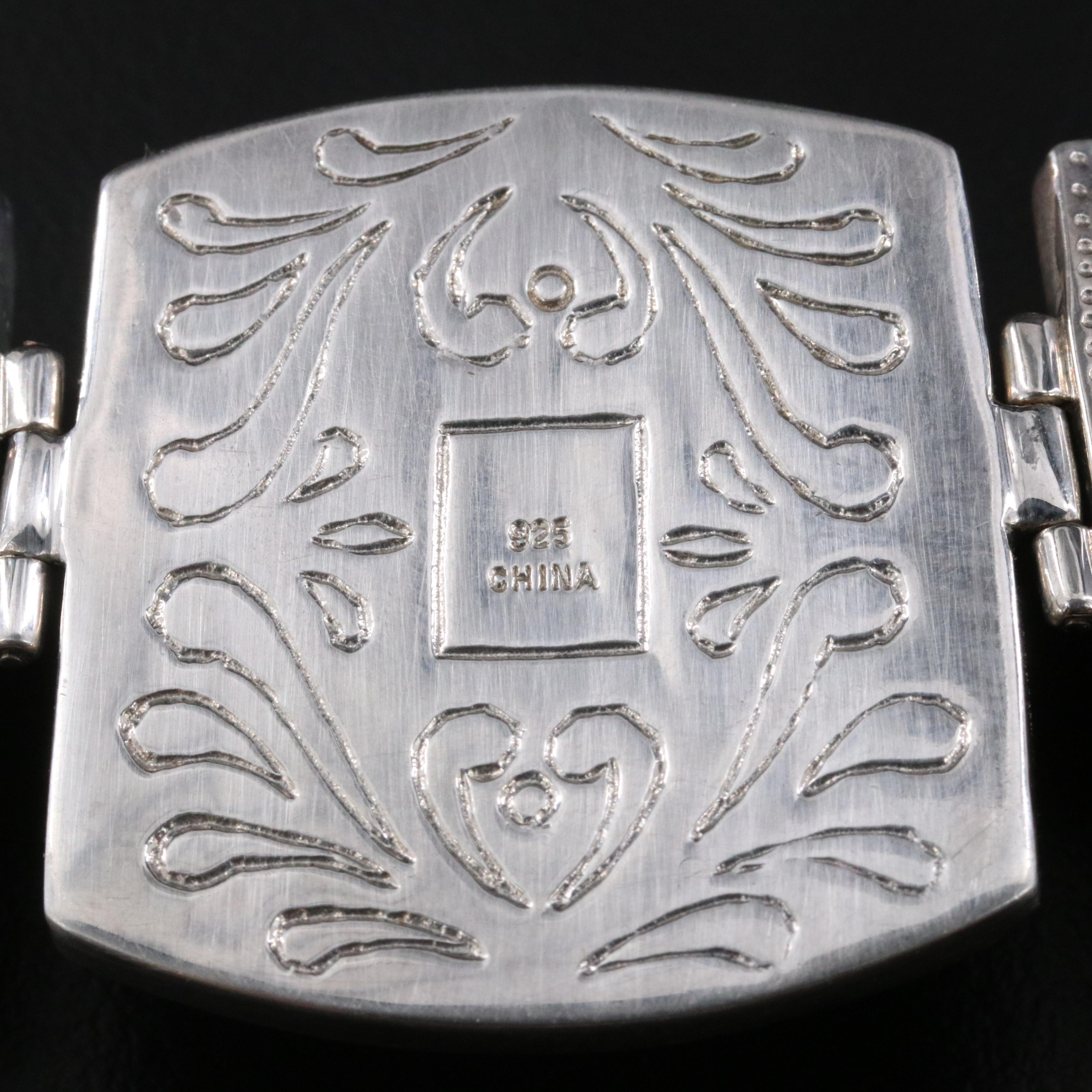 Sterling Agate, Carnelian and Carved Black Onyx Graduated Panel Necklace