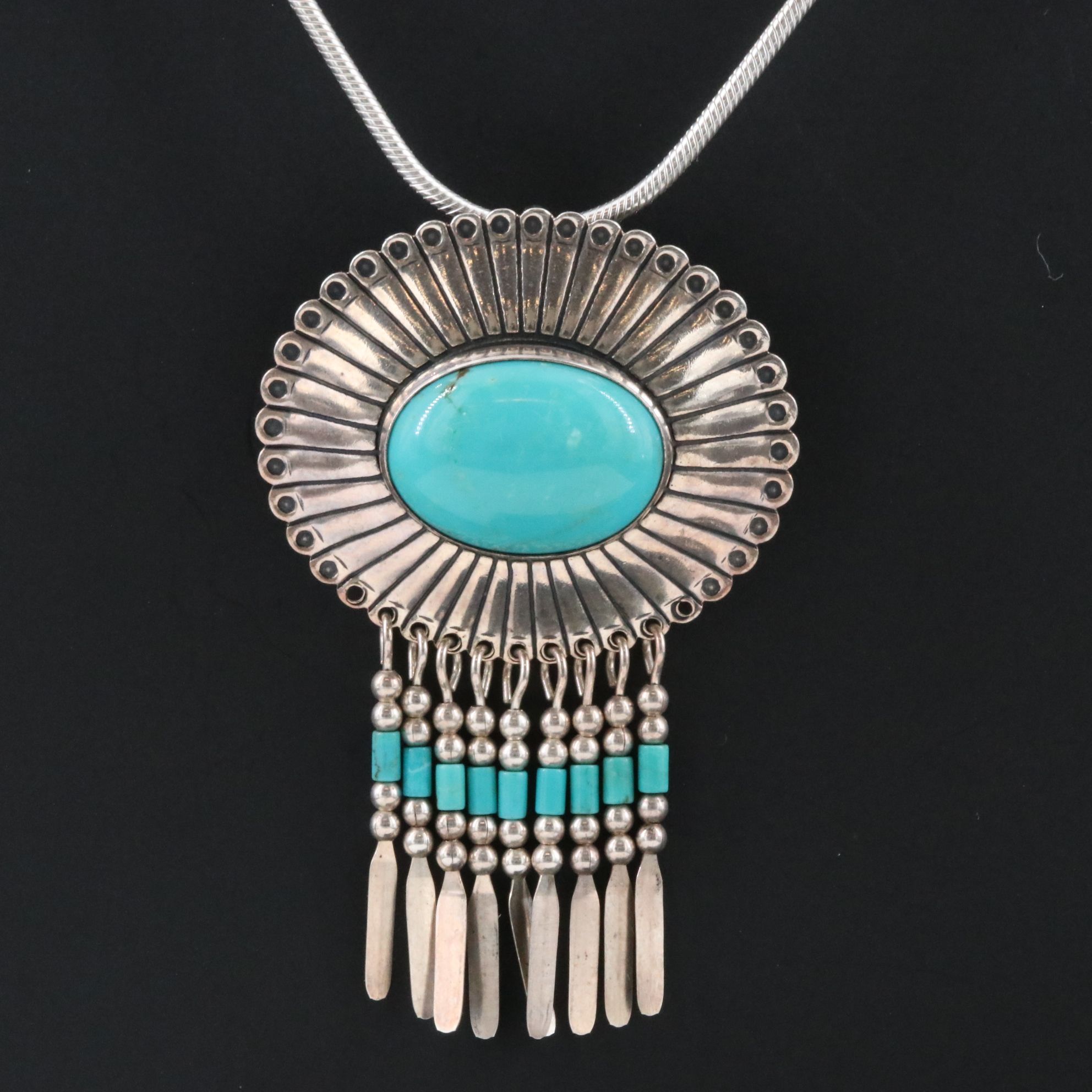 Quoc Turquoise Sterling Gem Converter Pendant Necklace