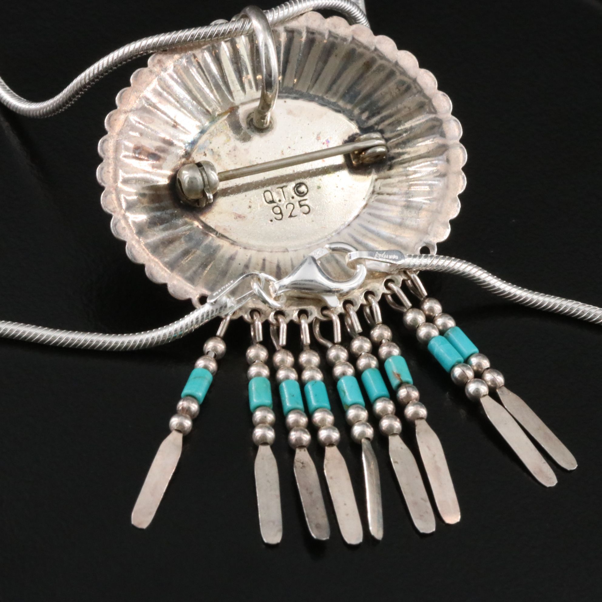 Quoc Turquoise Sterling Gem Converter Pendant Necklace