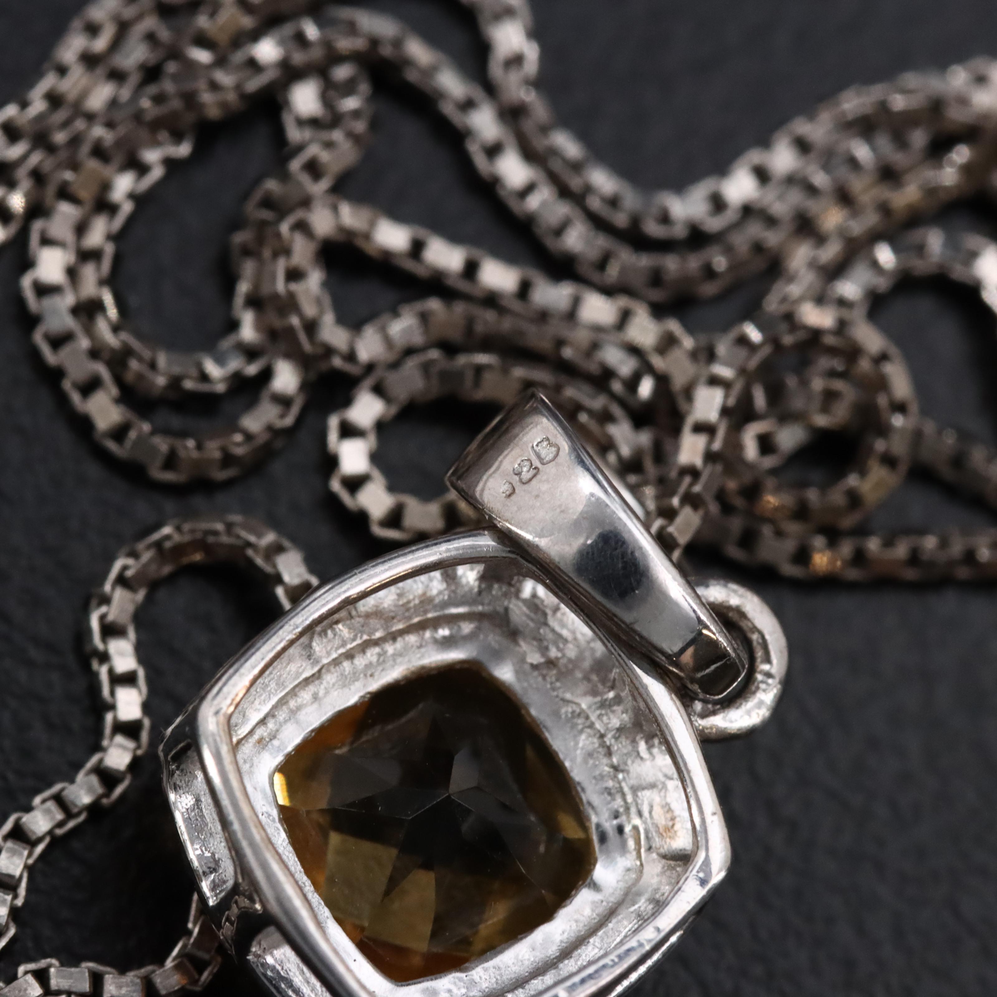 Sterling Citrine Pendant Necklace