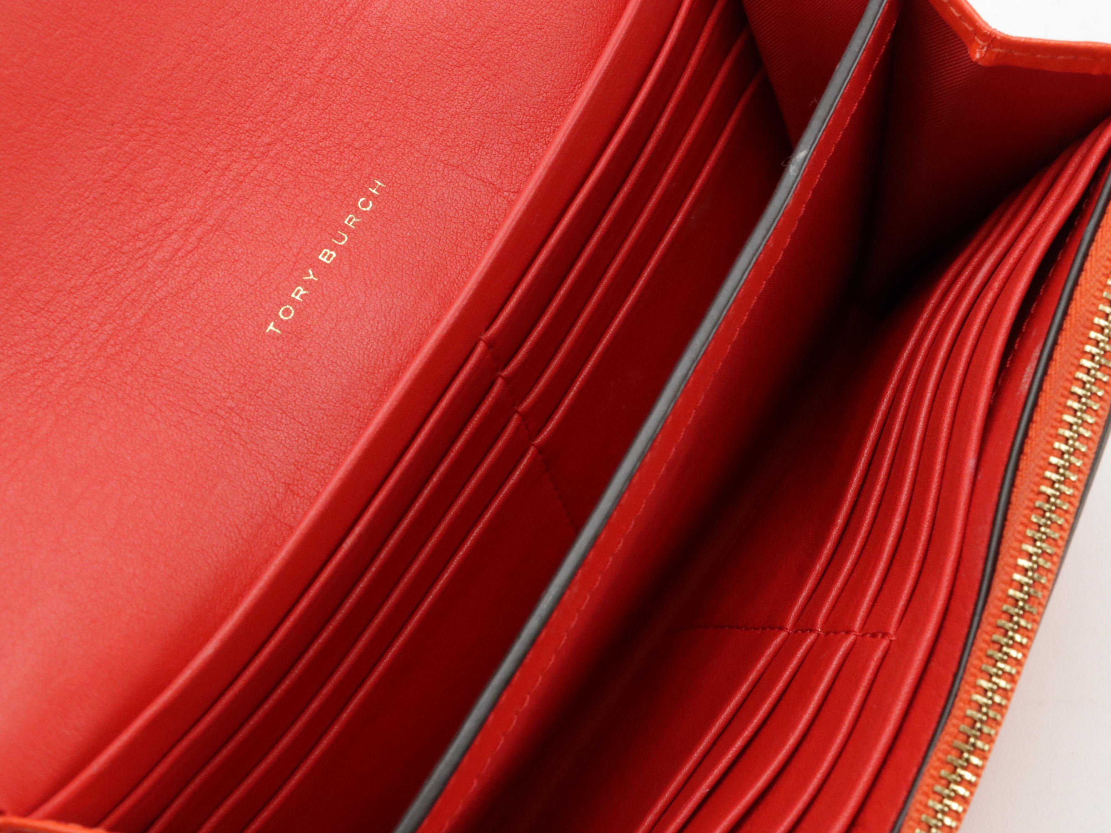 Tory Burch Orange Textured Leather Flap-Front Chain Wallet