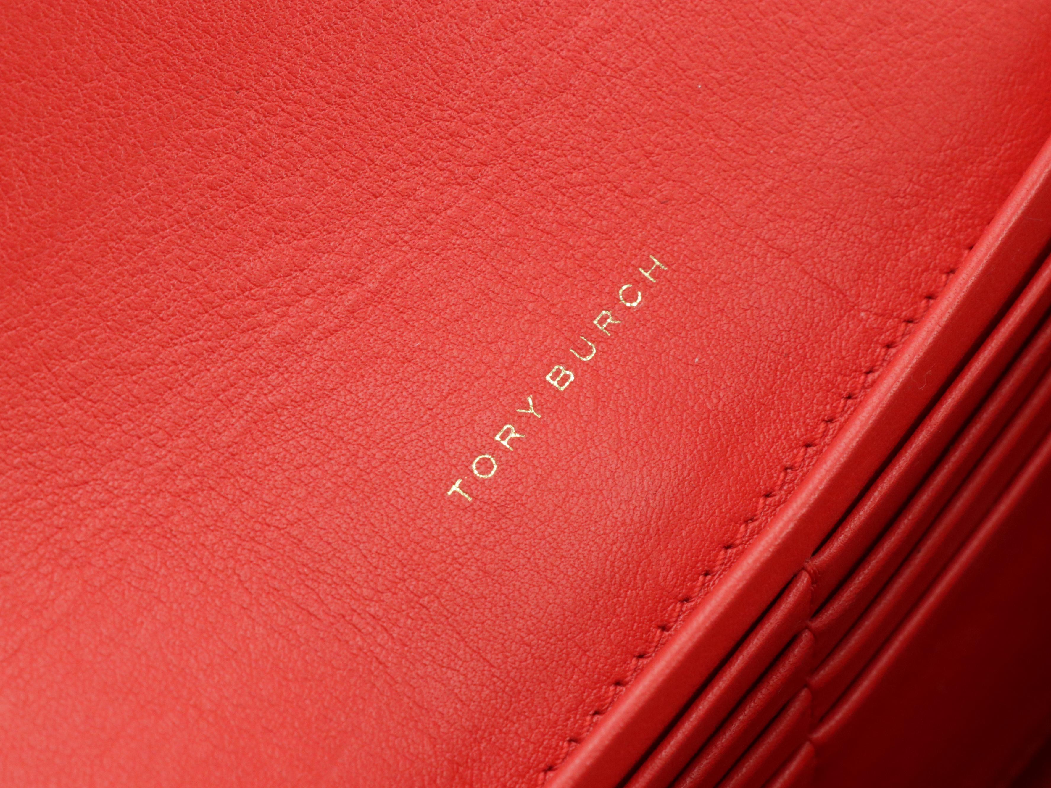 Tory Burch Orange Textured Leather Flap-Front Chain Wallet