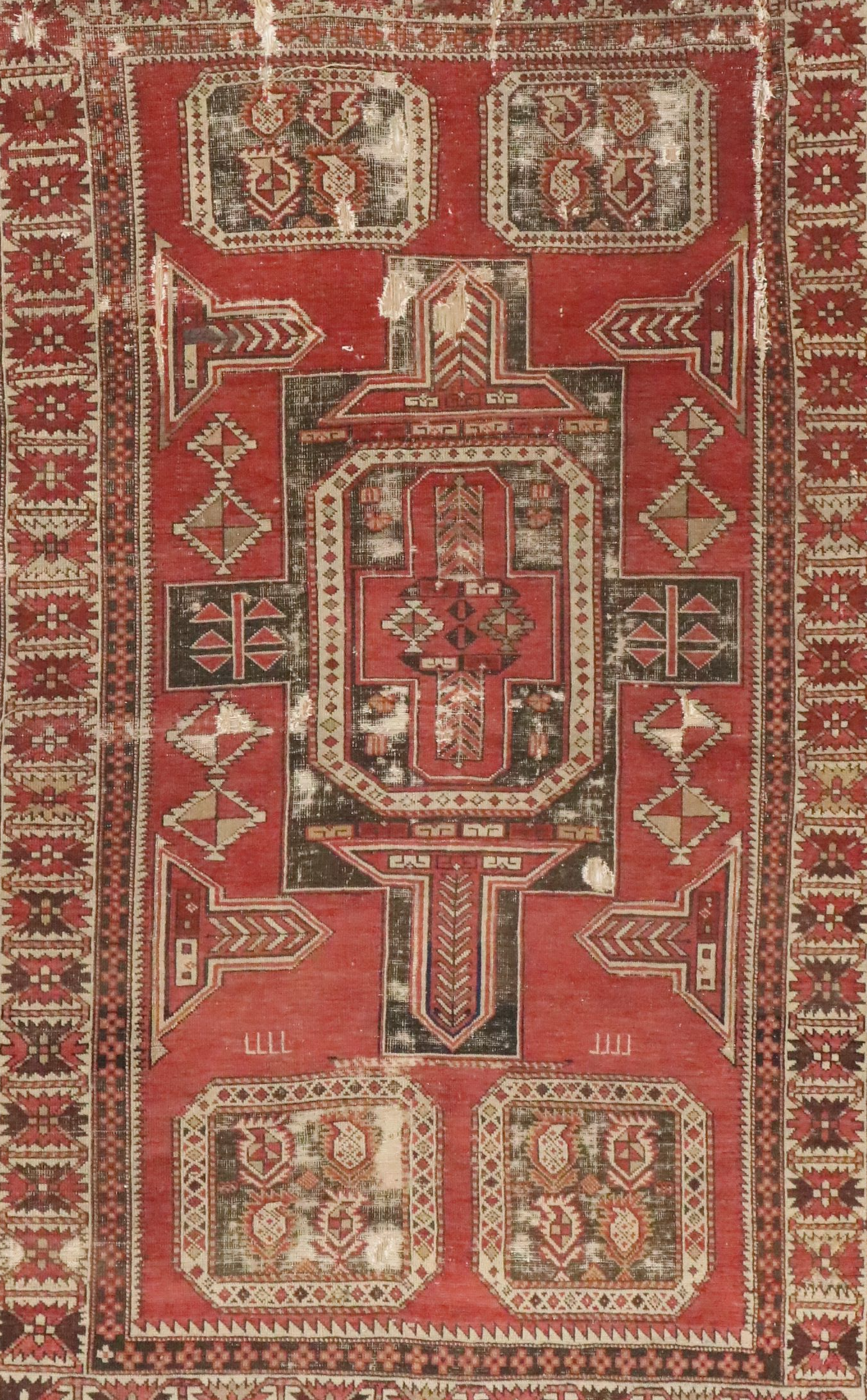 3'7 x 5'11 Hand-Knotted Persian Village Area Rug, Antique