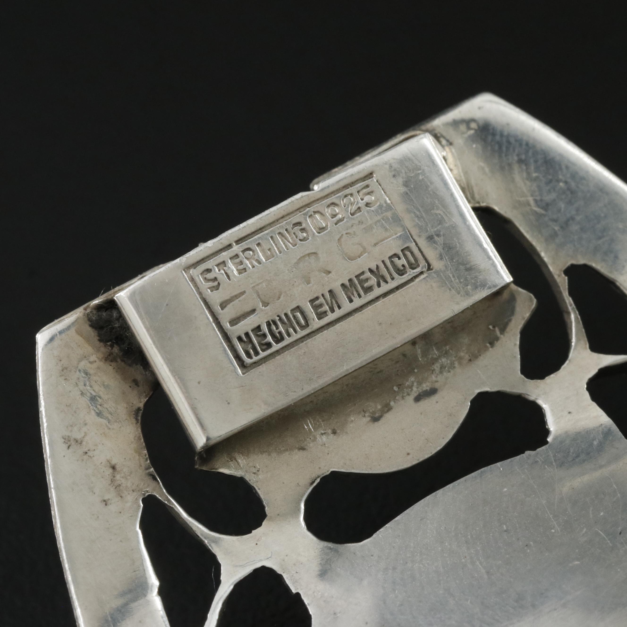 Mexican Sterling Cat's Eye Foiled Glass Panel Bracelet