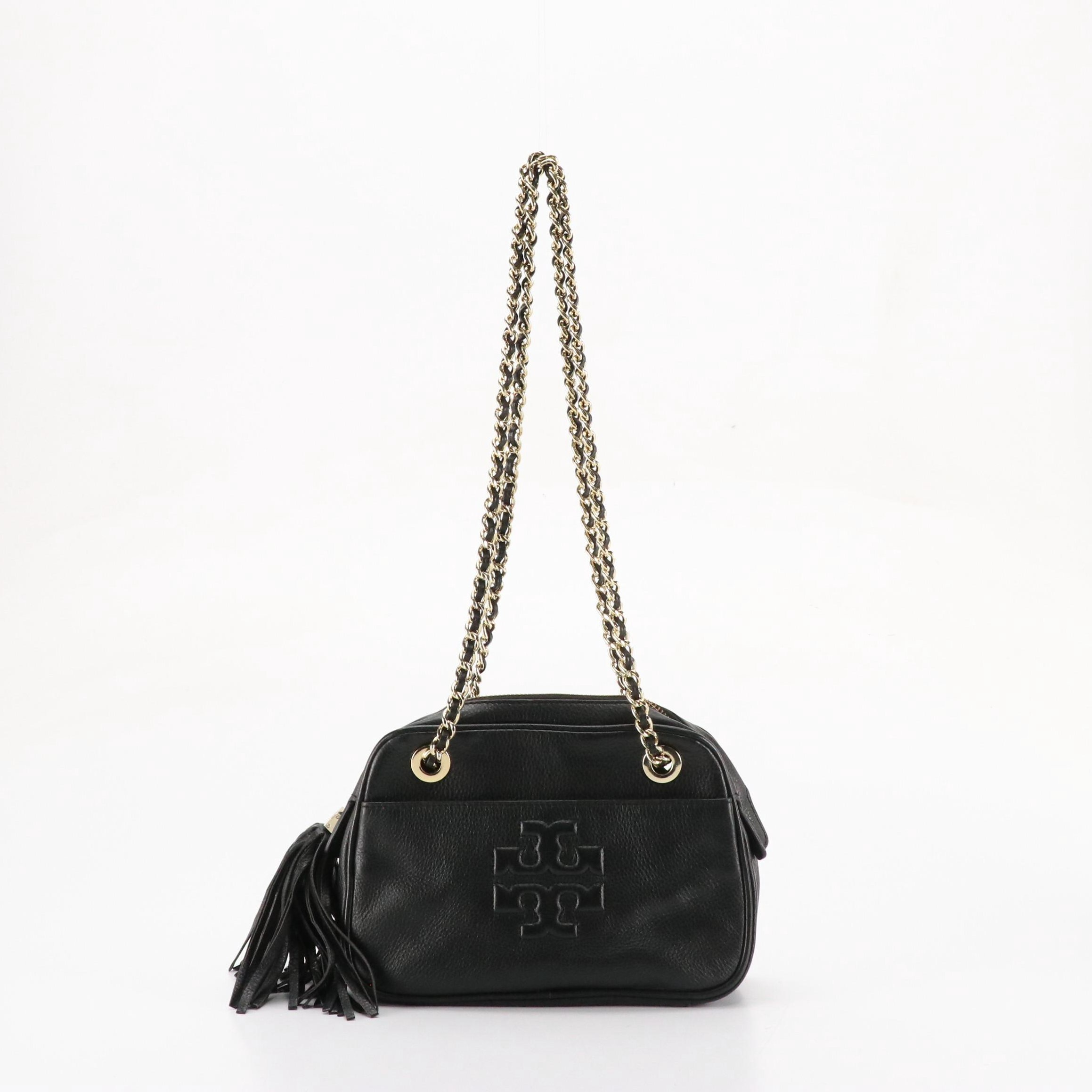 Tory Burch Thea Shoulder Bag in Black Grained Leather