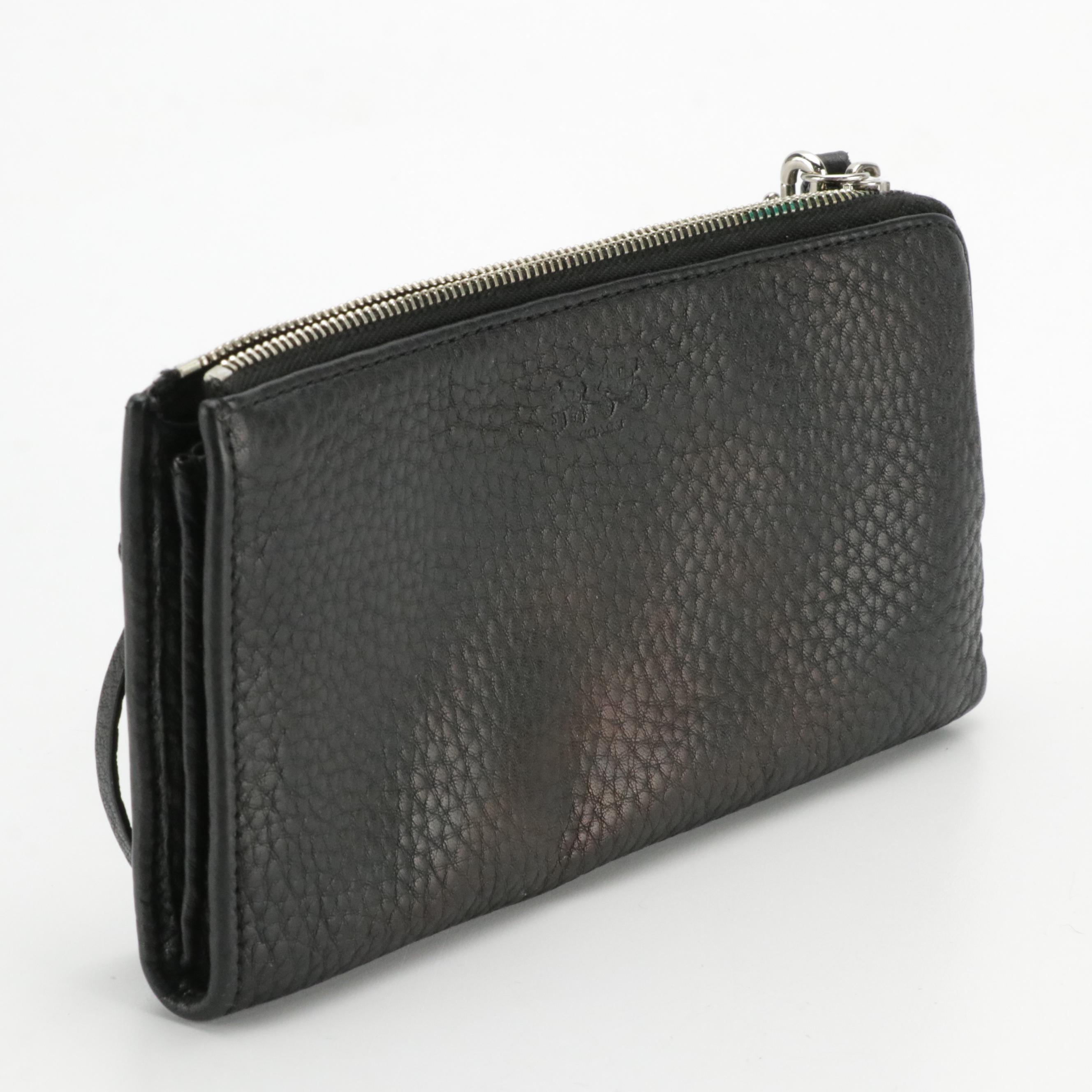 Coach Black Grained Leather Hobo Bag and Zip Wallet, Smooth Slim Crossbody Bag