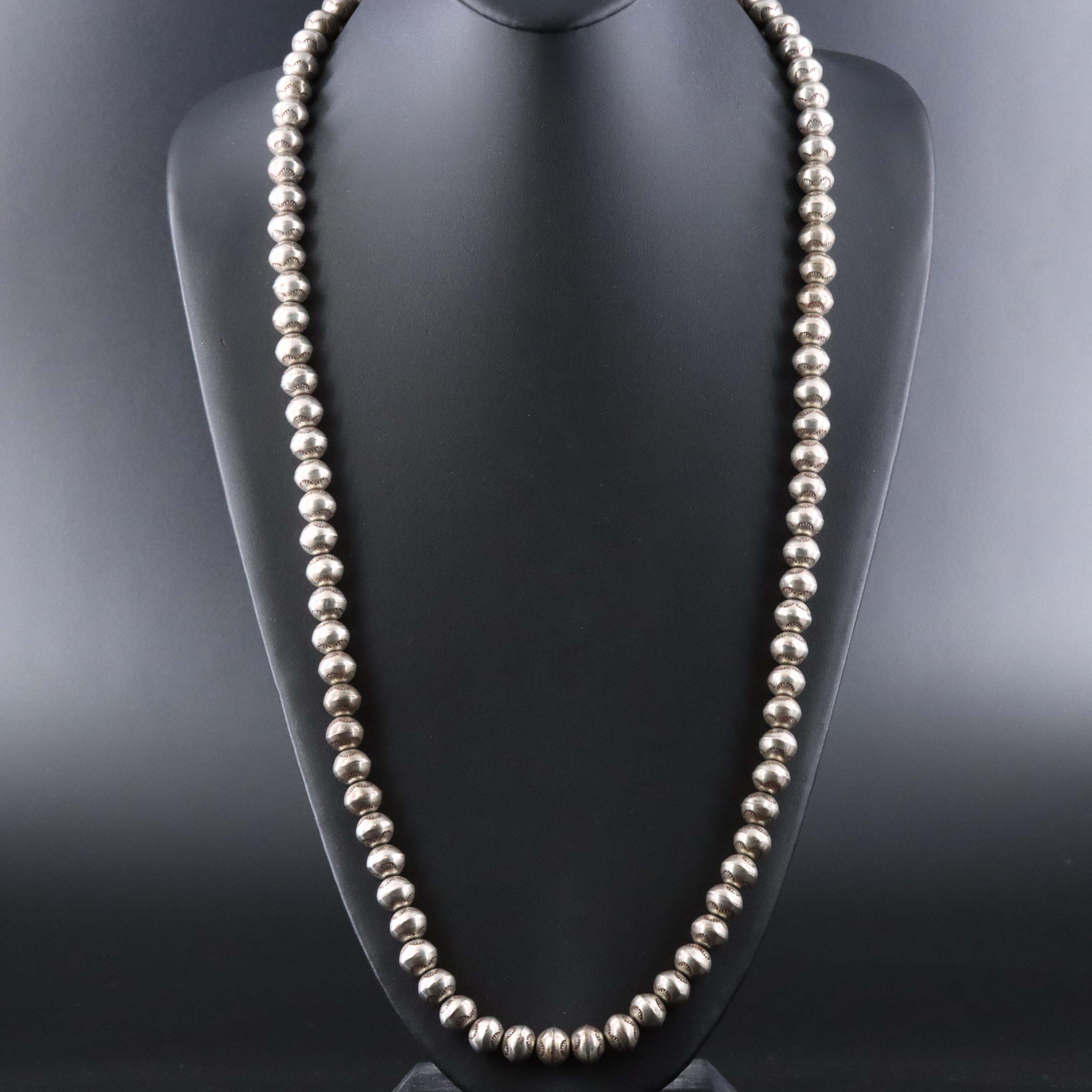 Southwestern Sterling Stampwork Bead Necklace