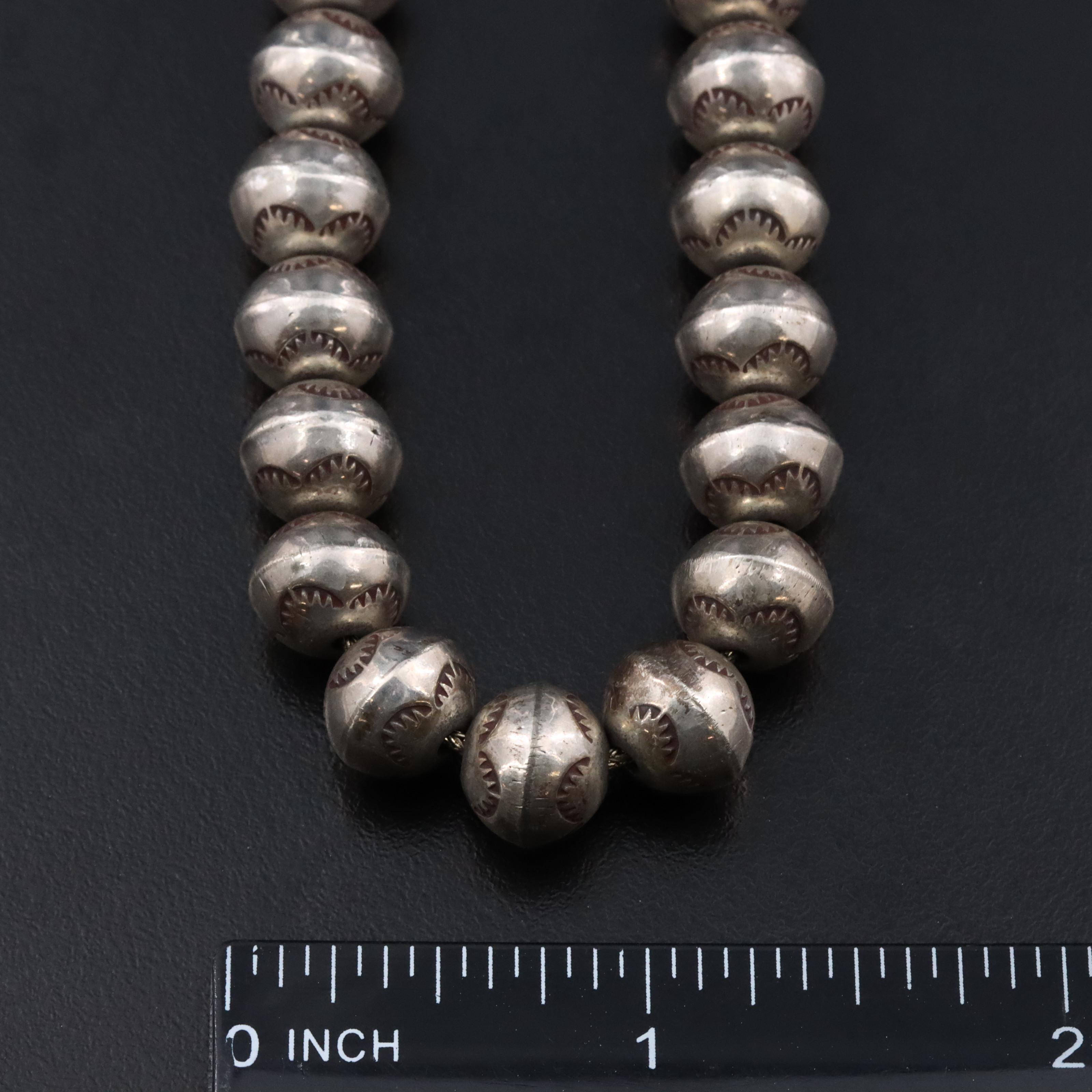 Southwestern Sterling Stampwork Bead Necklace