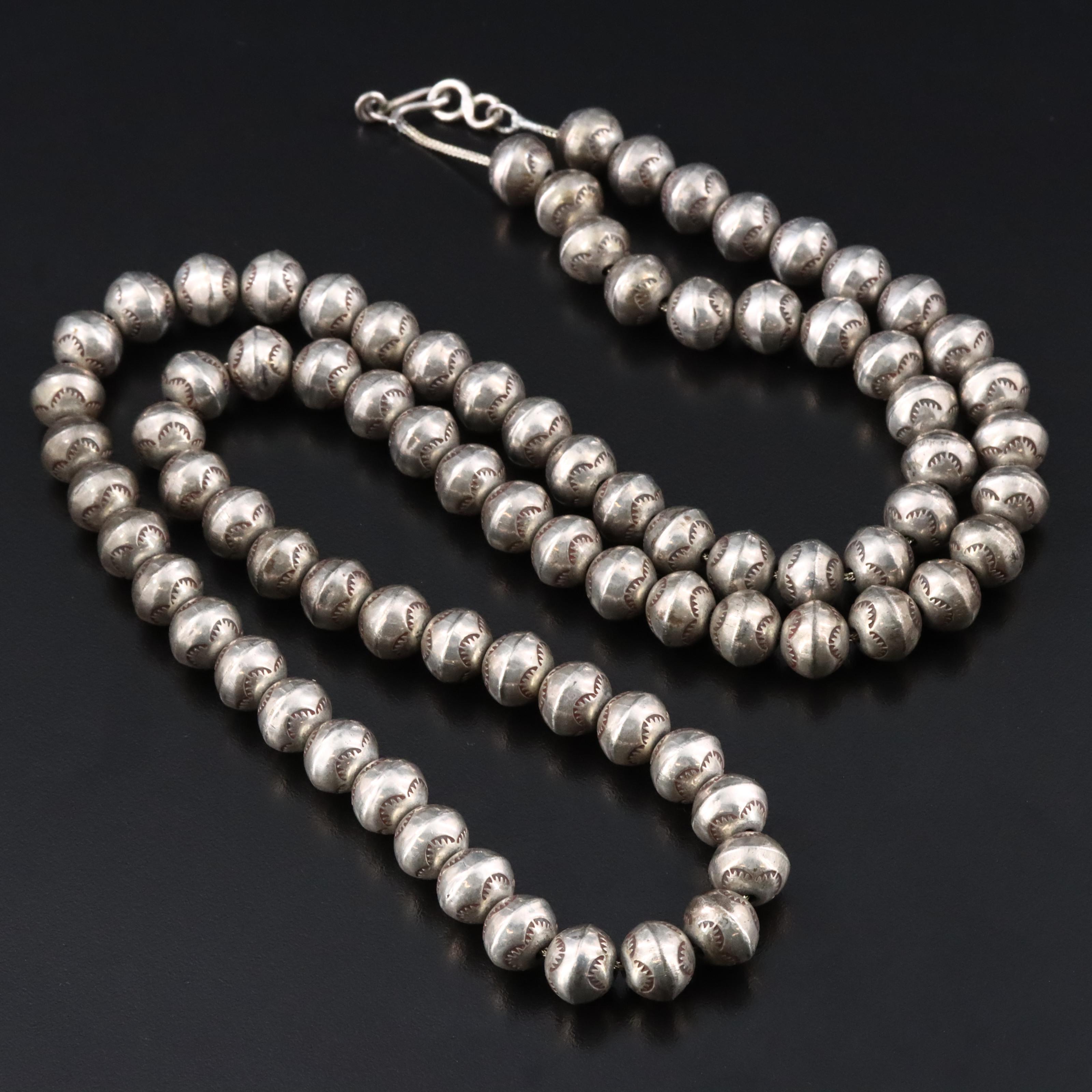 Southwestern Sterling Stampwork Bead Necklace