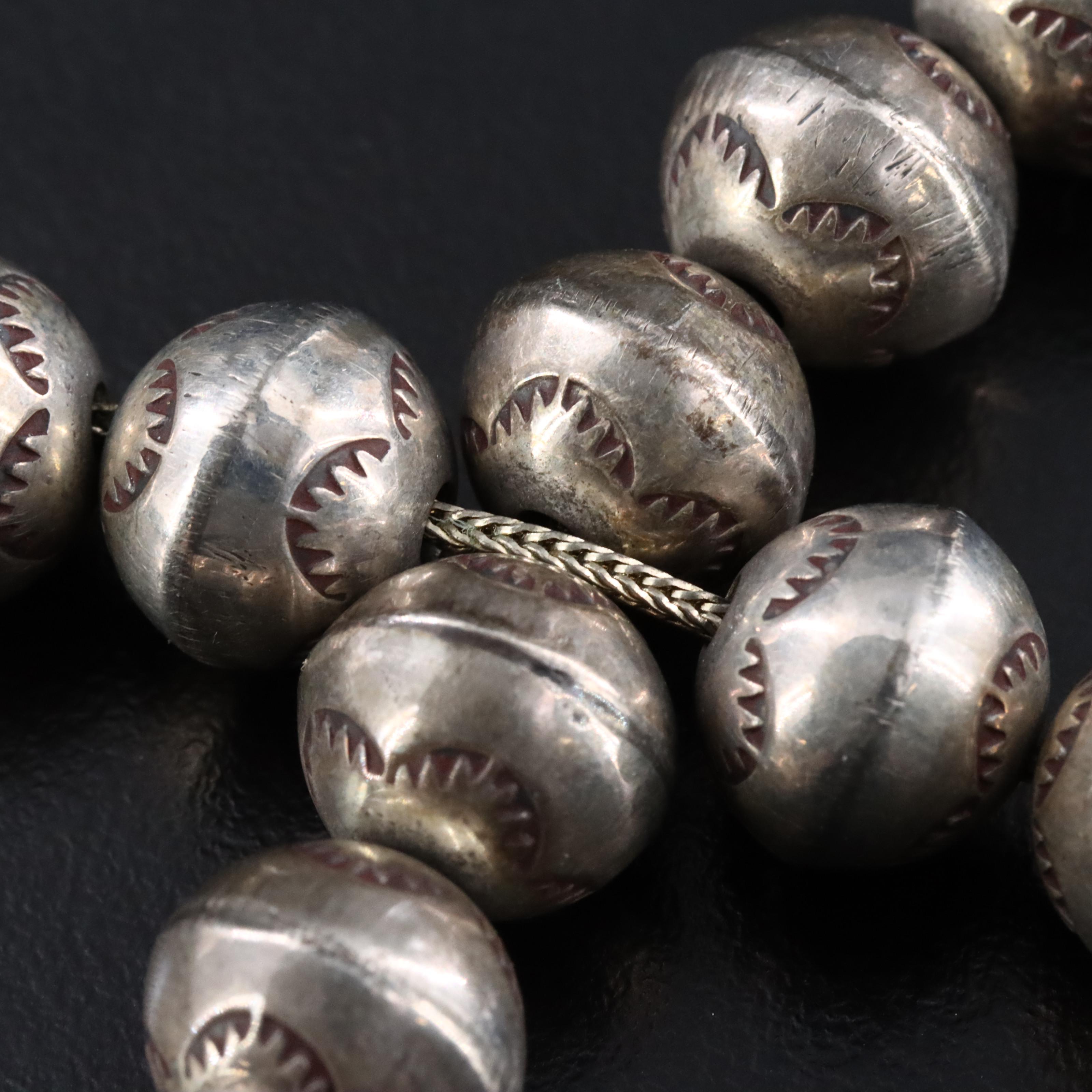 Southwestern Sterling Stampwork Bead Necklace