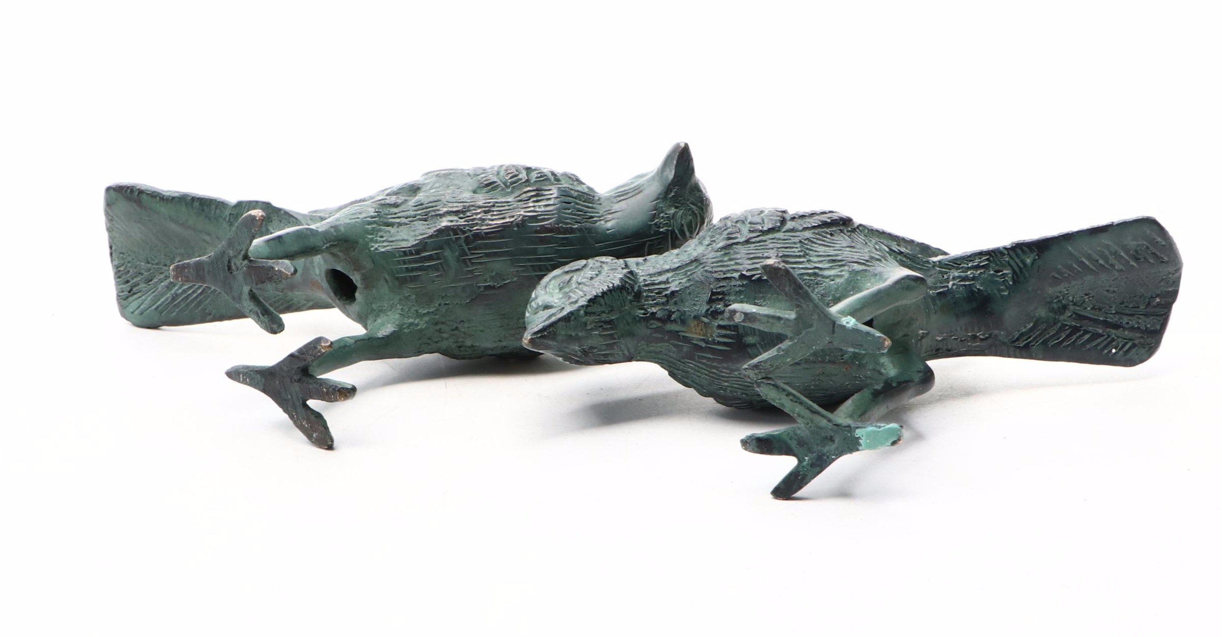 Cast Metal Bird Butler Candlestick and Verdigris Metal Songbird Figurines