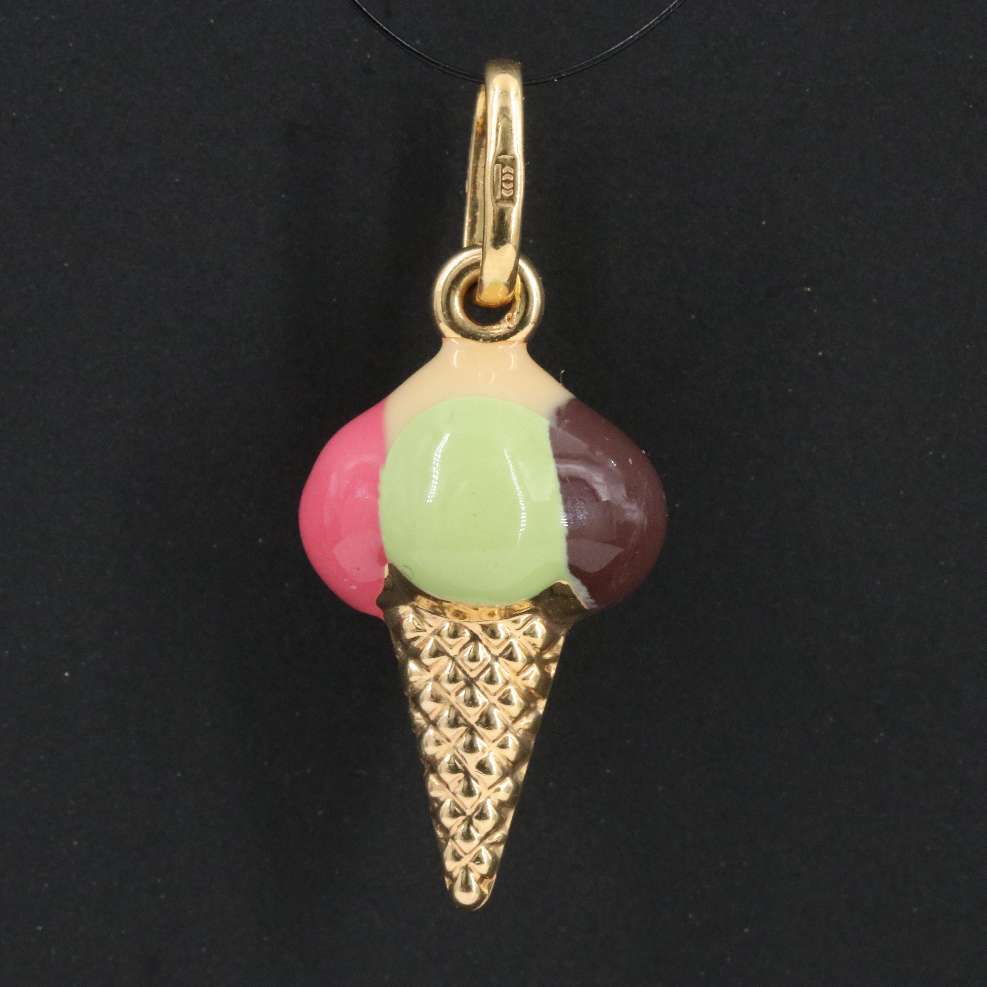 Italian 14K Ice Cream Cone Charm Pendant