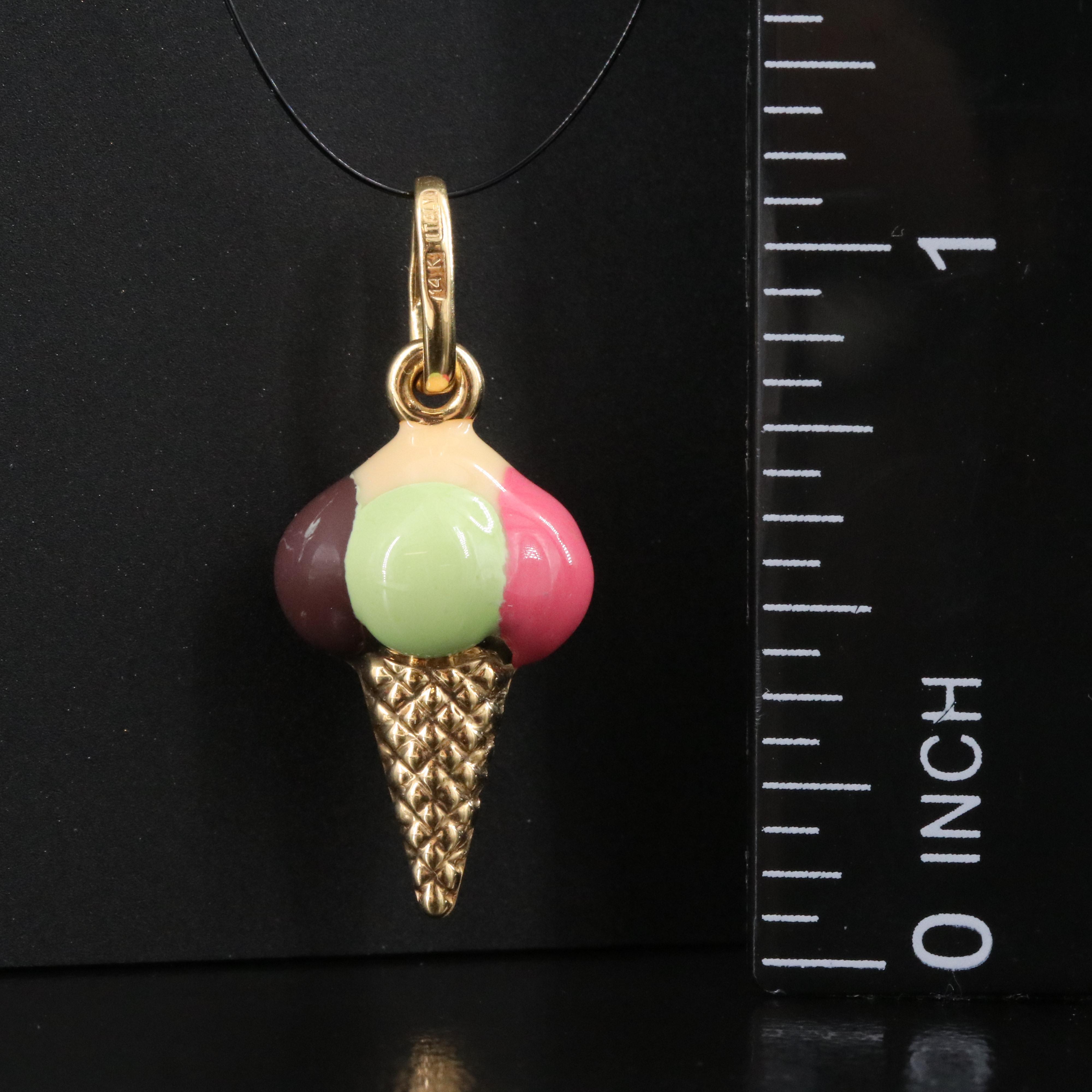 Italian 14K Ice Cream Cone Charm Pendant