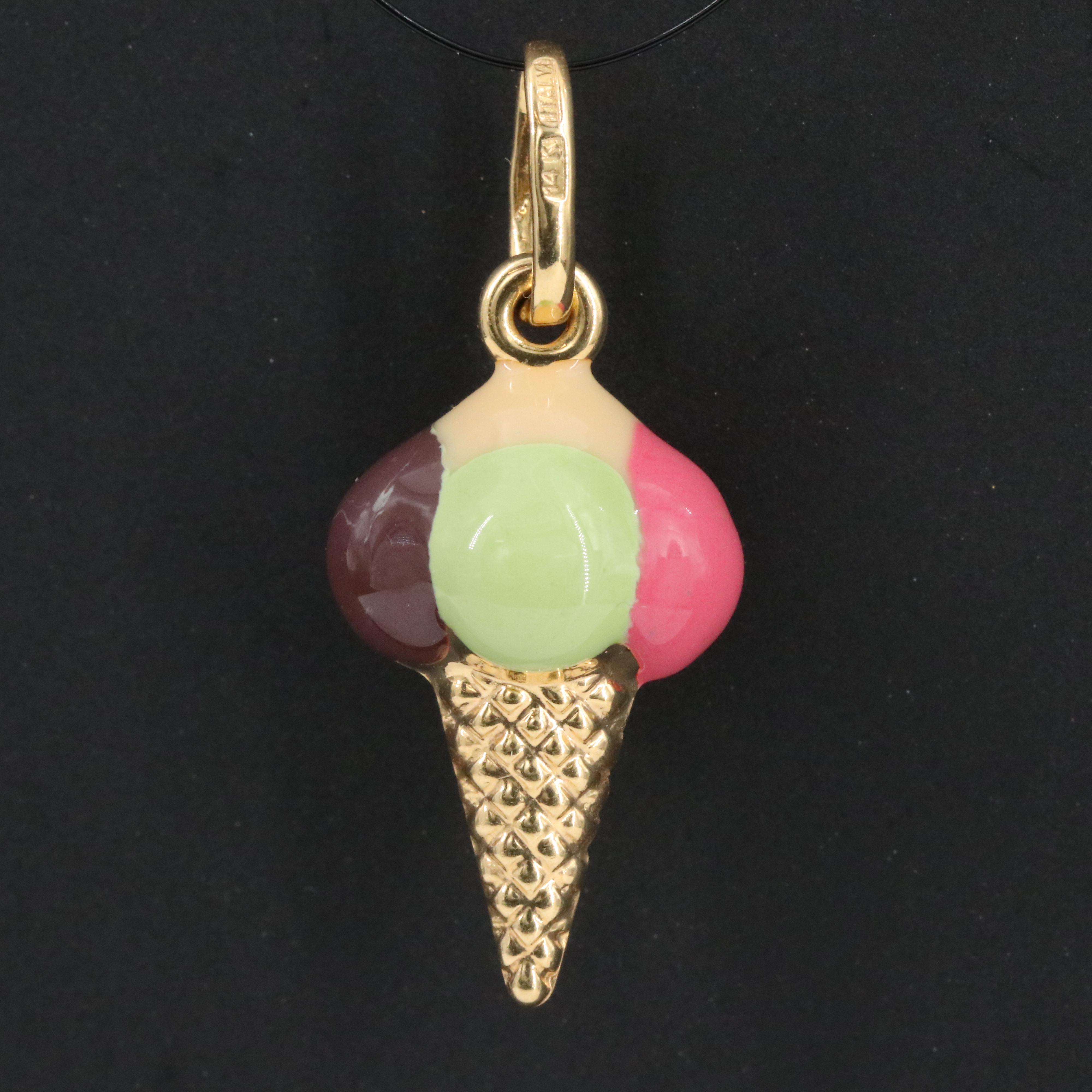Italian 14K Ice Cream Cone Charm Pendant