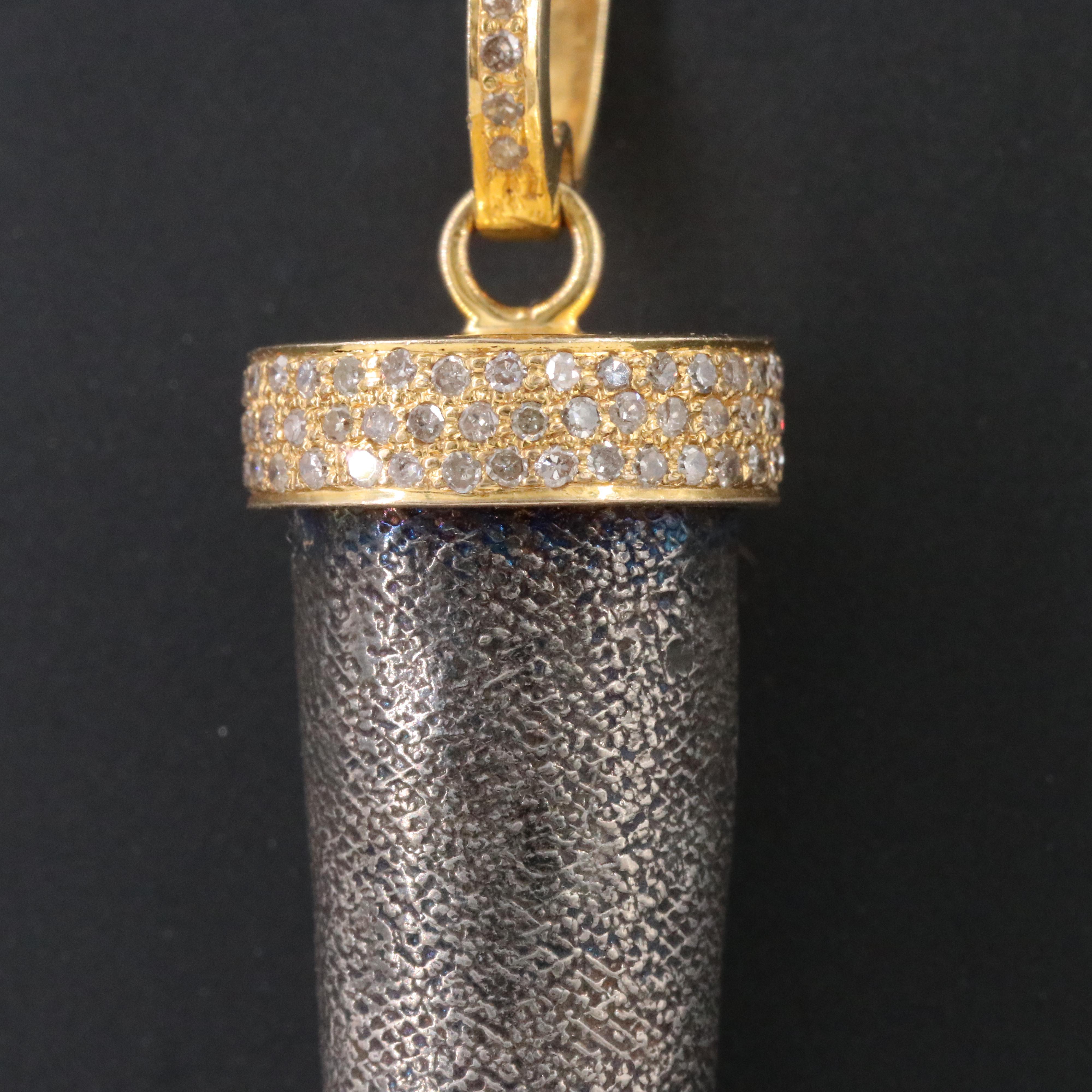 Sterling and 14K Diamond Accented Fang Pendant Attributed to Sheryl Lowe