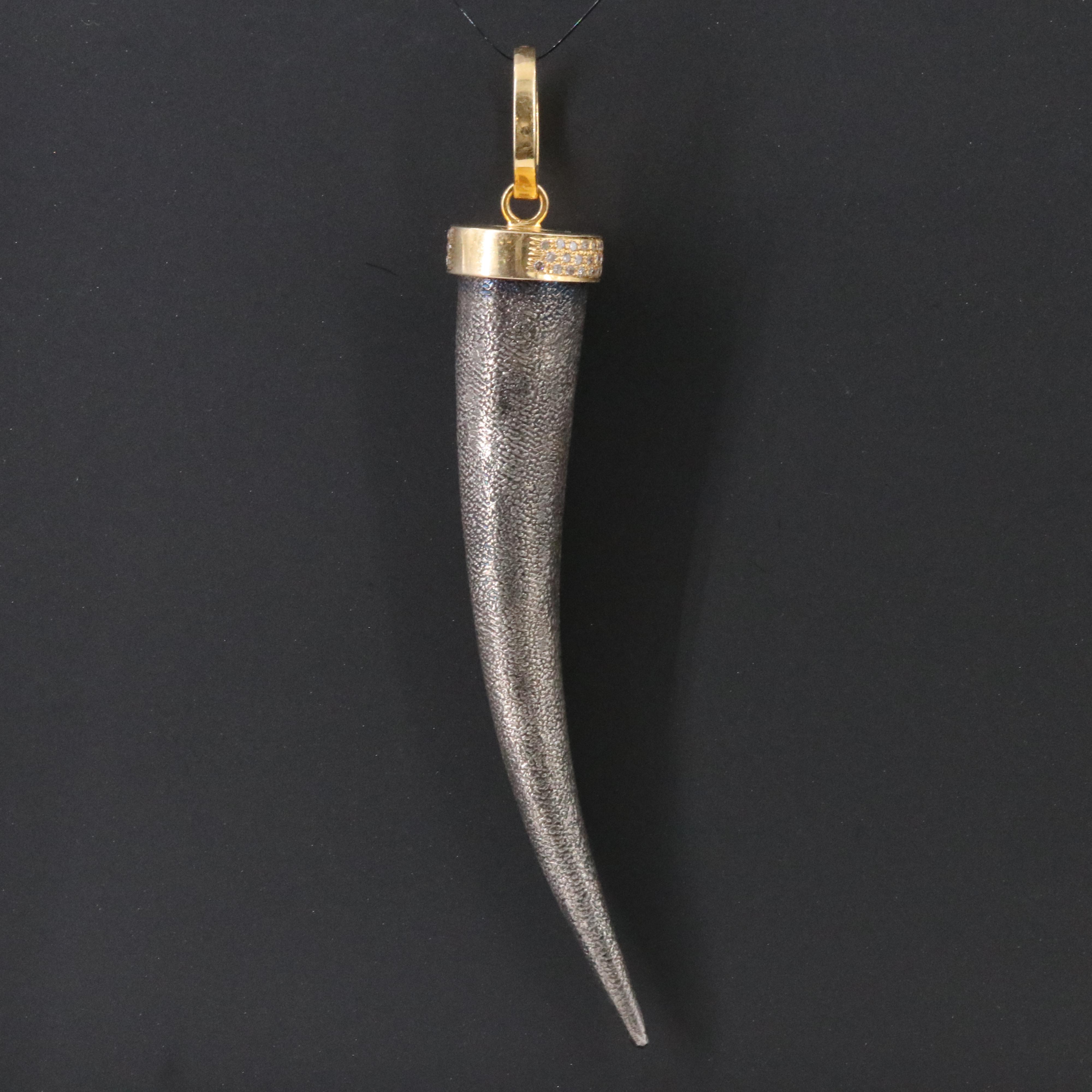 Sterling and 14K Diamond Accented Fang Pendant Attributed to Sheryl Lowe