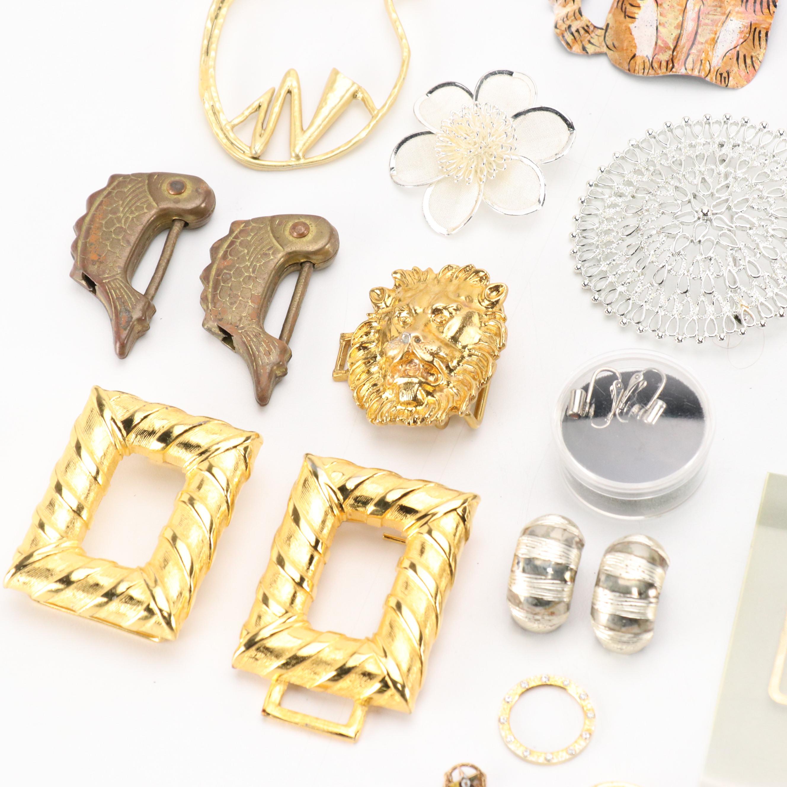 Assorted Accessories Including Necklaces, Brooches, Belt Buckles, Pendants, More