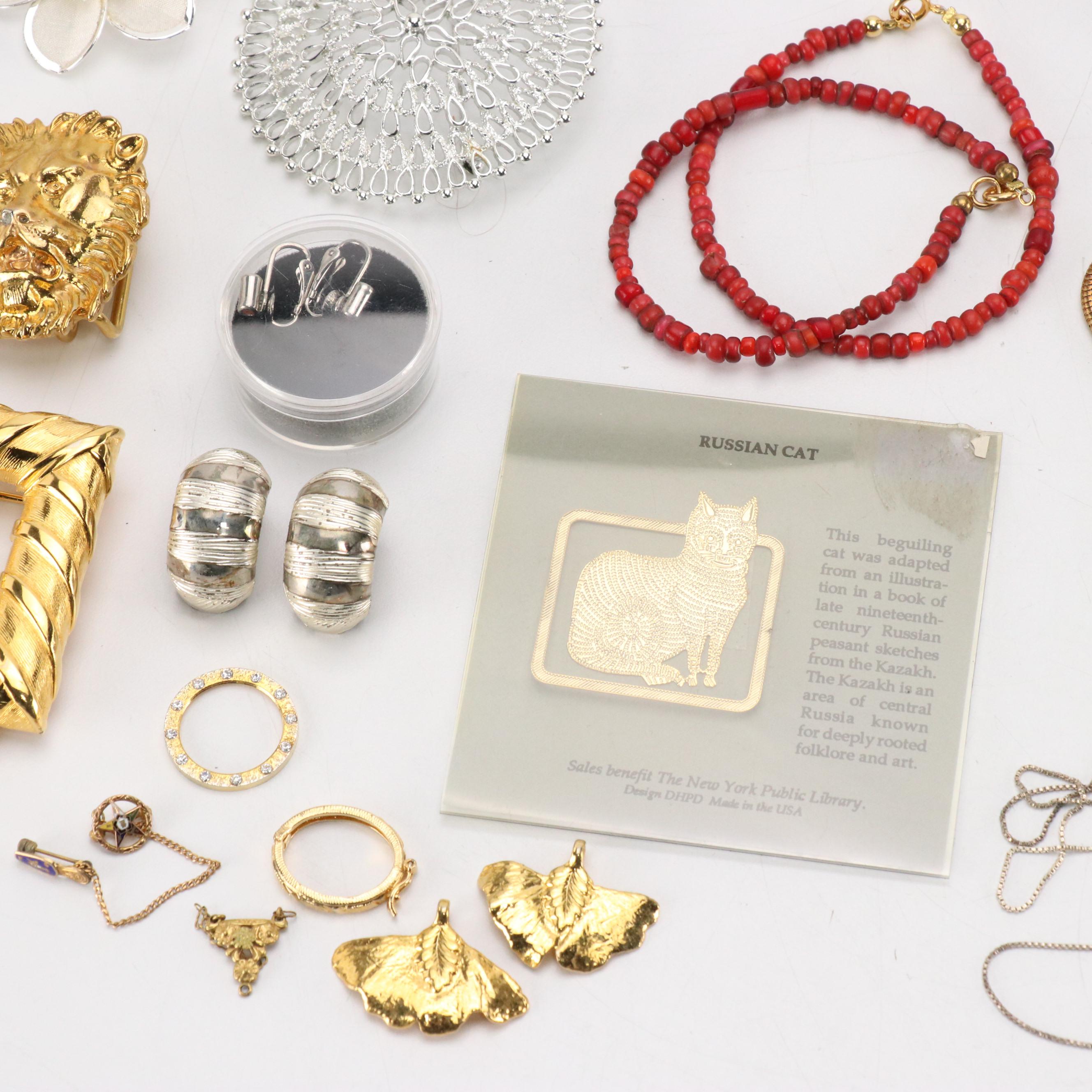 Assorted Accessories Including Necklaces, Brooches, Belt Buckles, Pendants, More