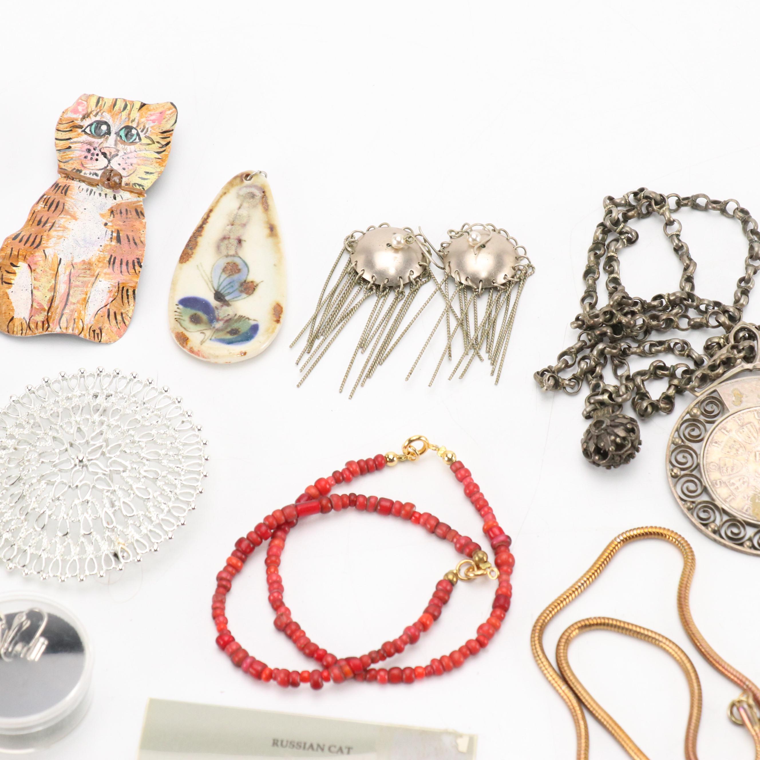 Assorted Accessories Including Necklaces, Brooches, Belt Buckles, Pendants, More